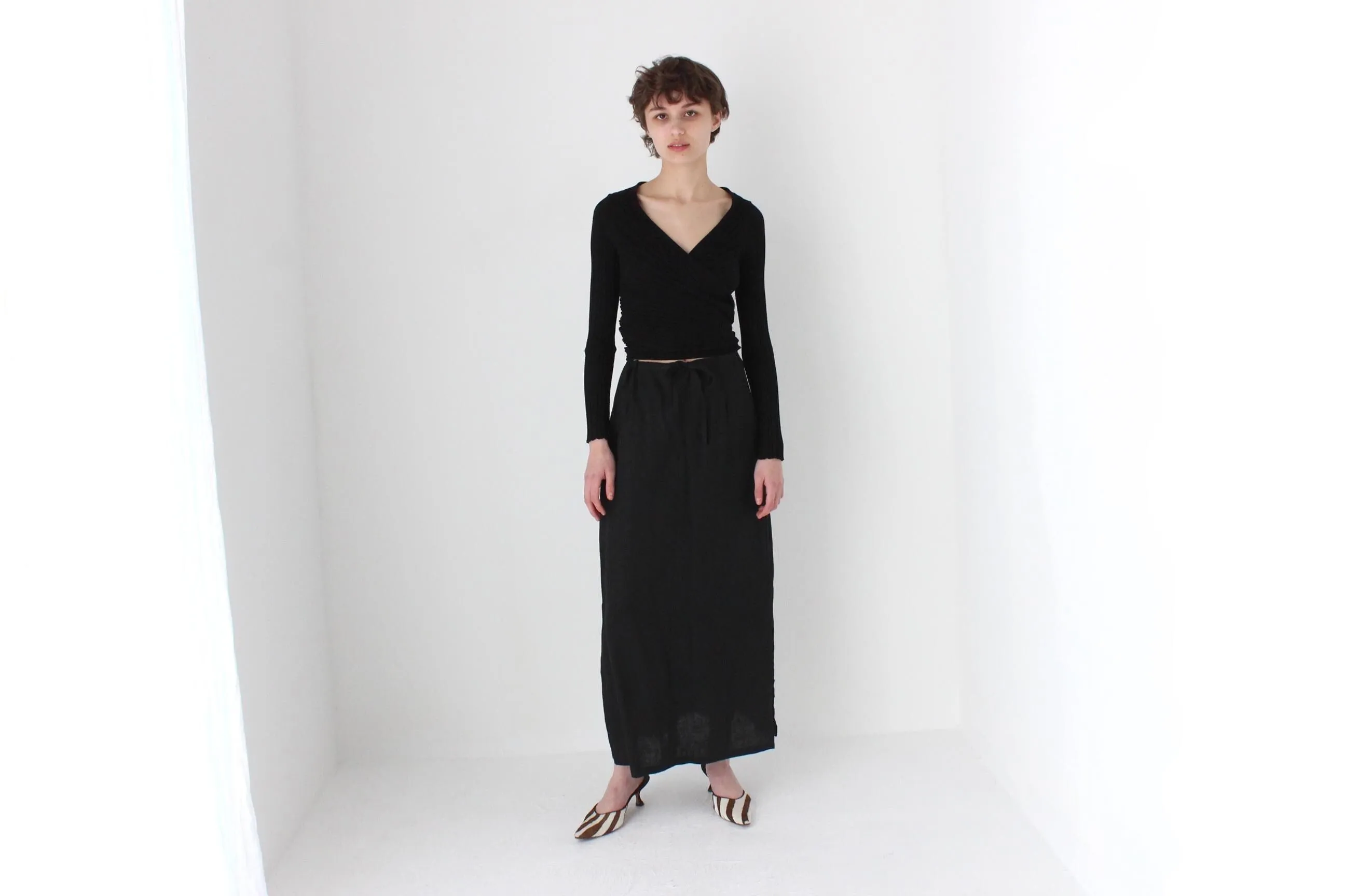 90s Minimal Linen High Waist Skirt