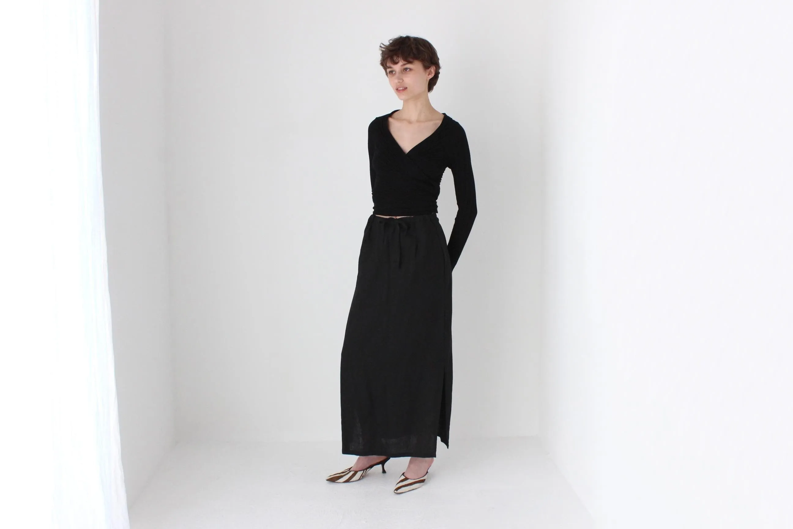 90s Minimal Linen High Waist Skirt