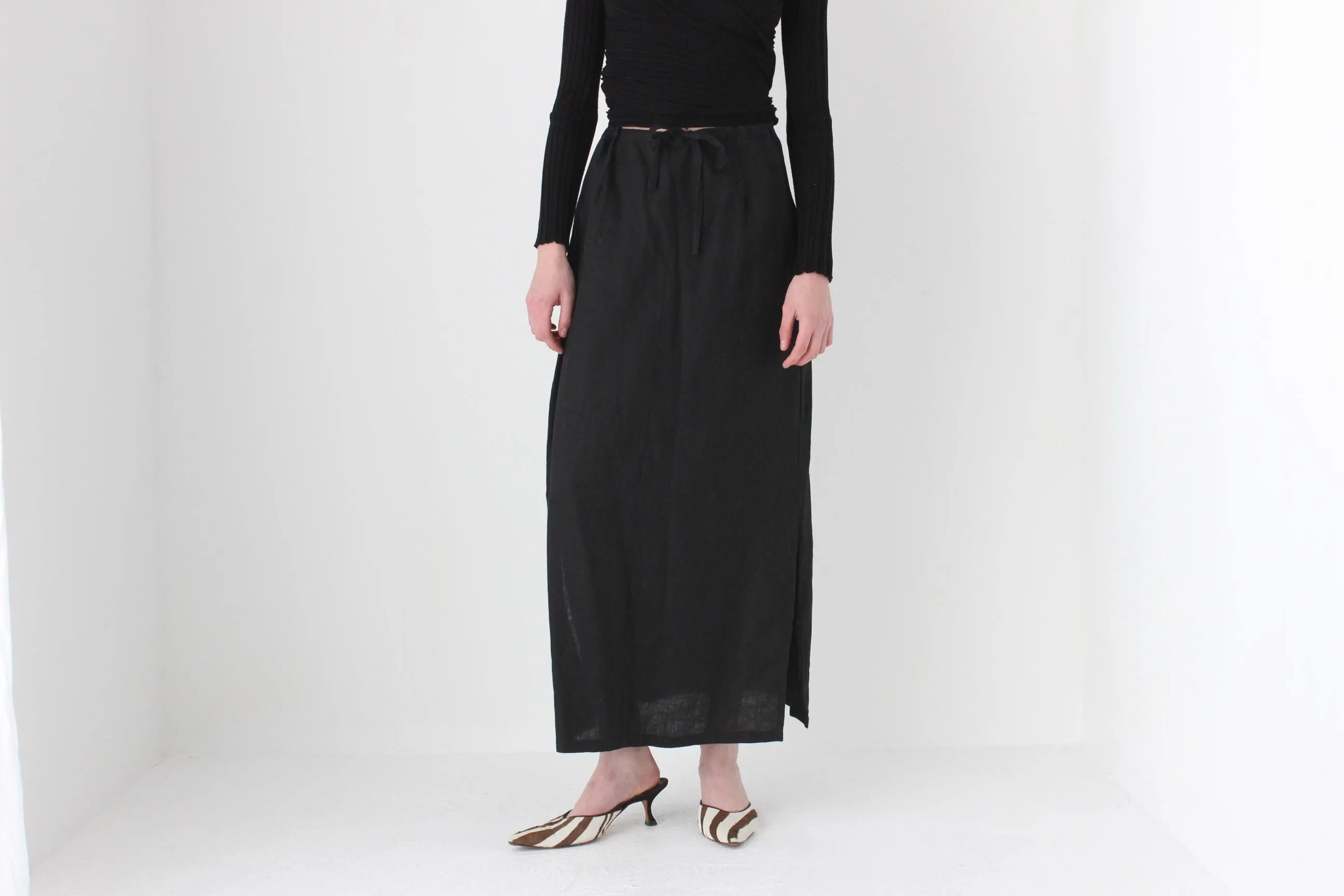 90s Minimal Linen High Waist Skirt