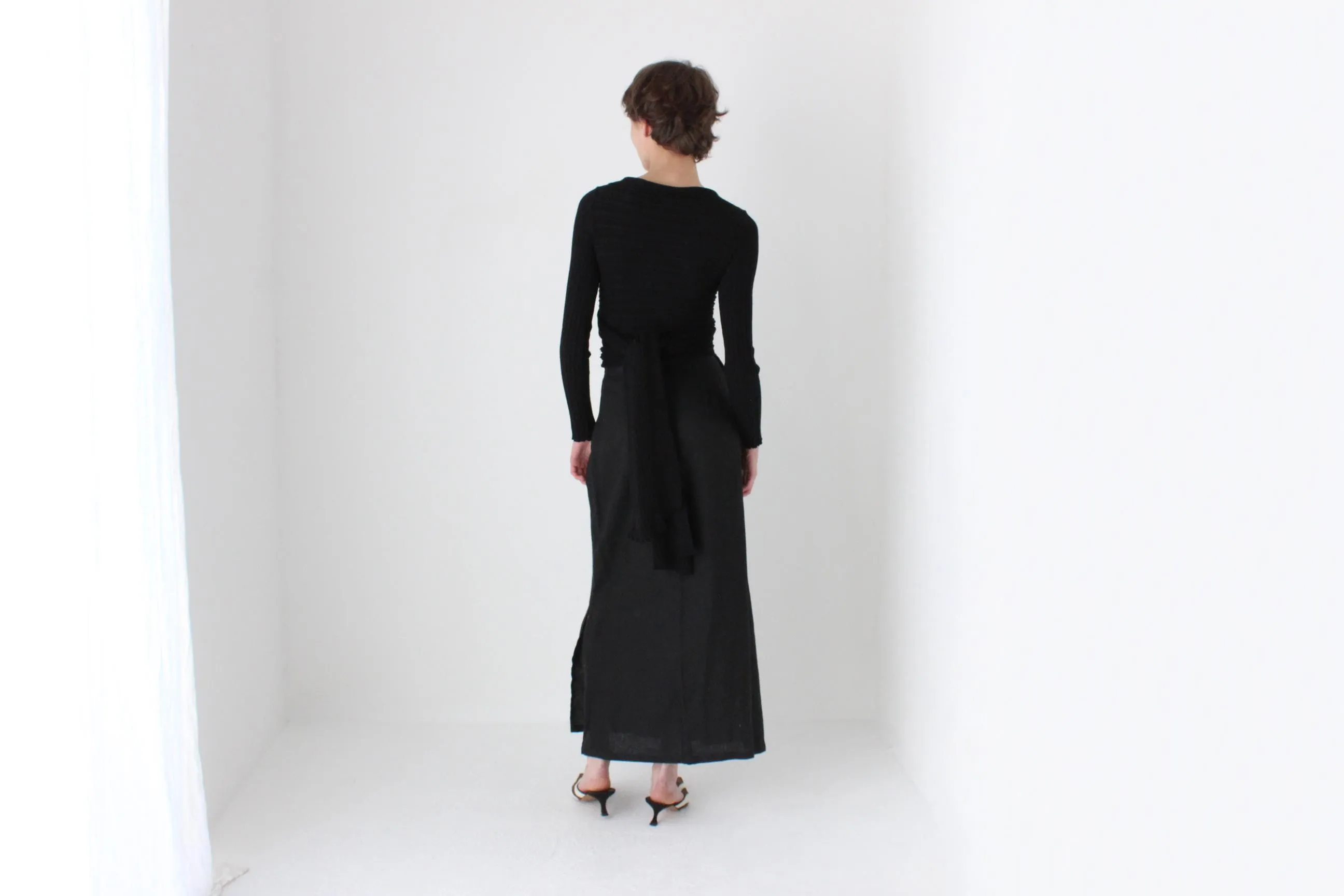90s Minimal Linen High Waist Skirt