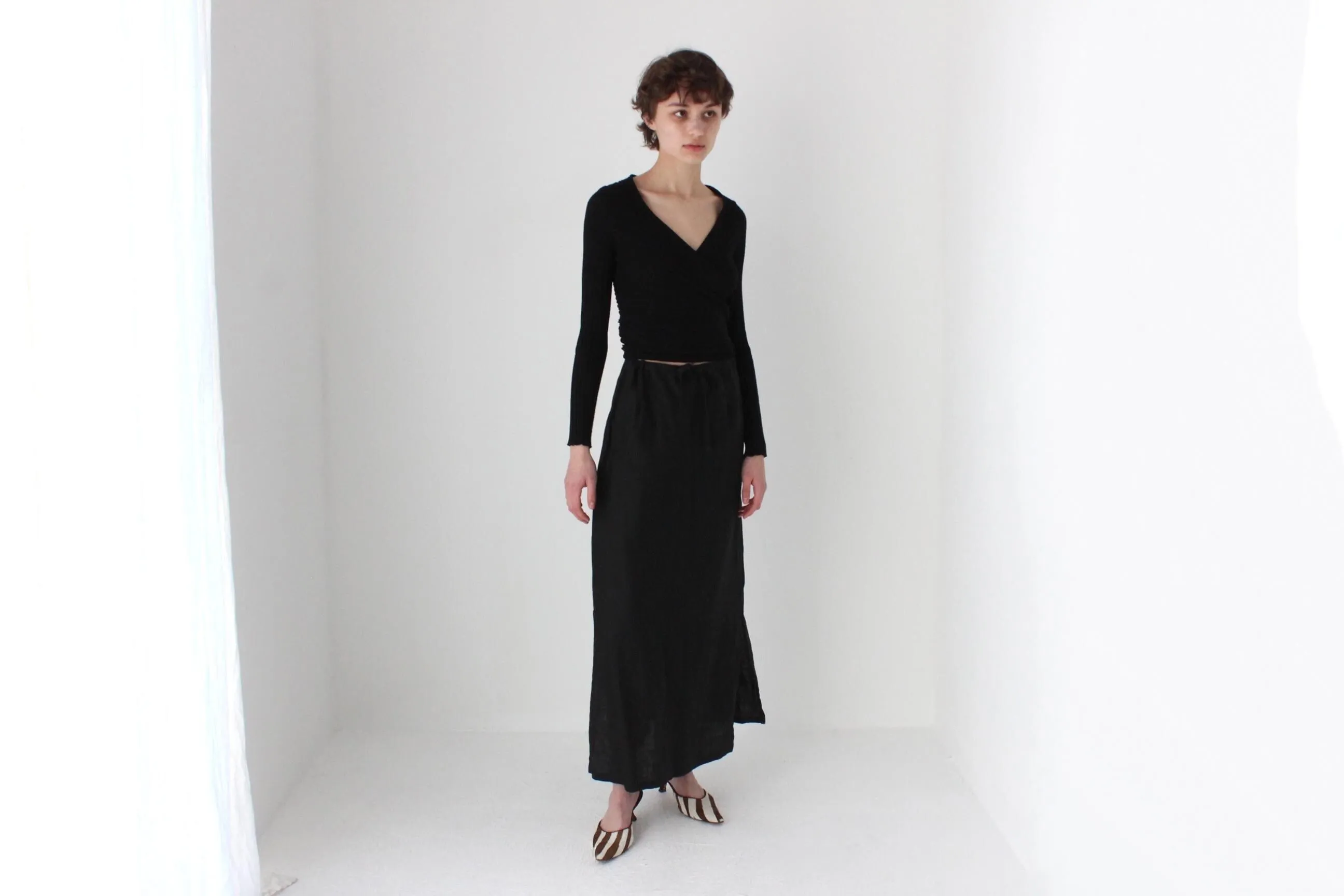 90s Minimal Linen High Waist Skirt