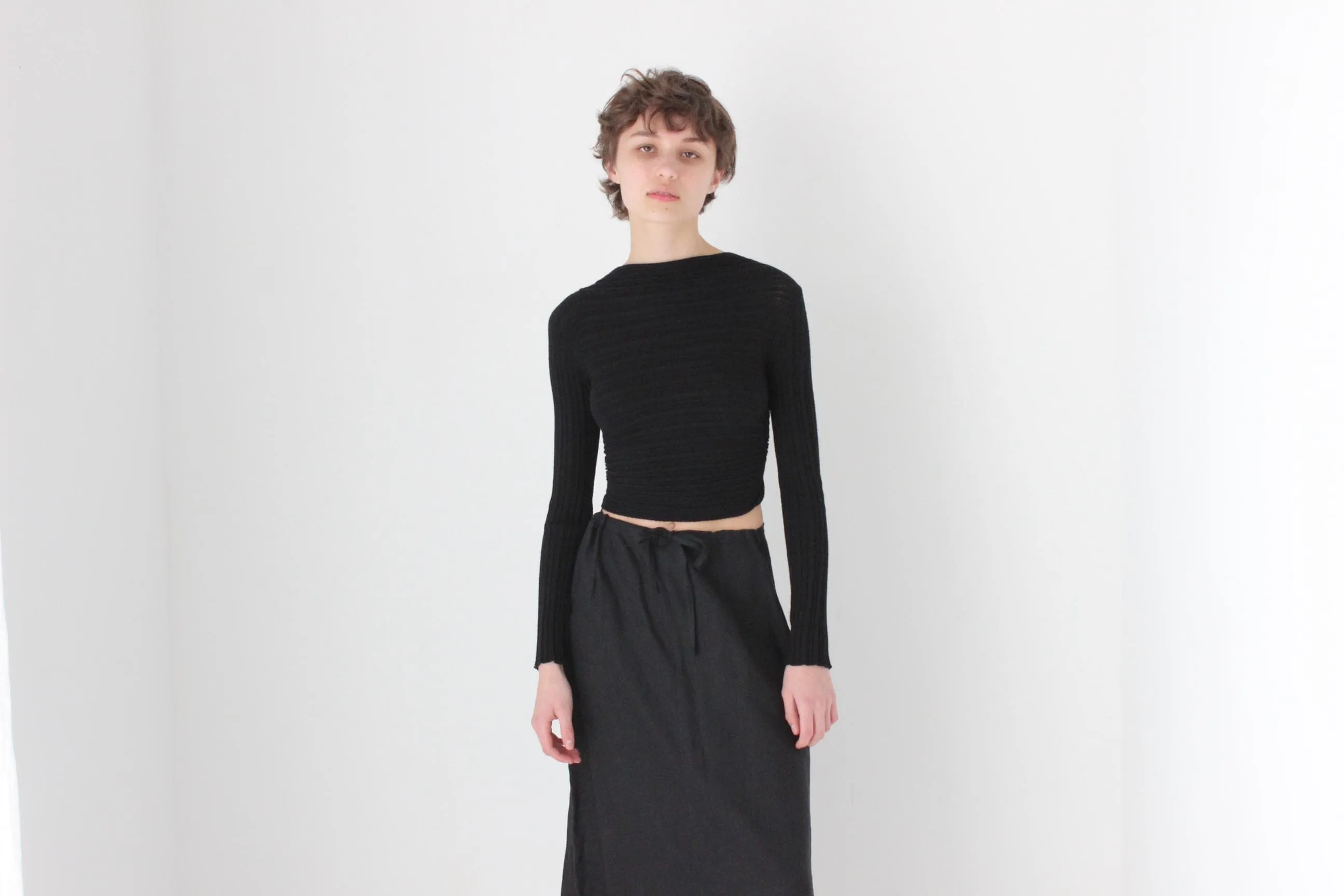 90s Minimal Linen High Waist Skirt