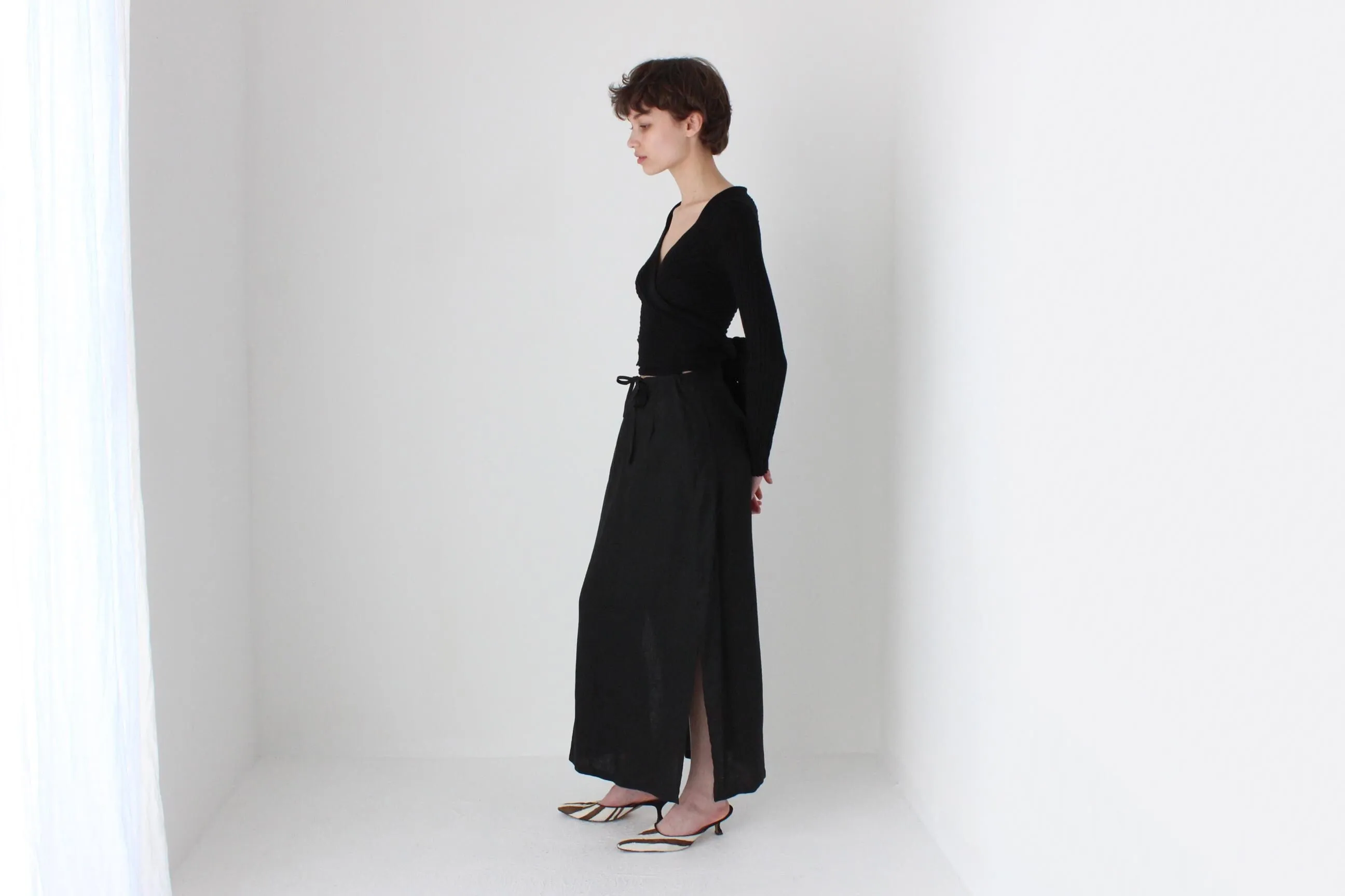 90s Minimal Linen High Waist Skirt