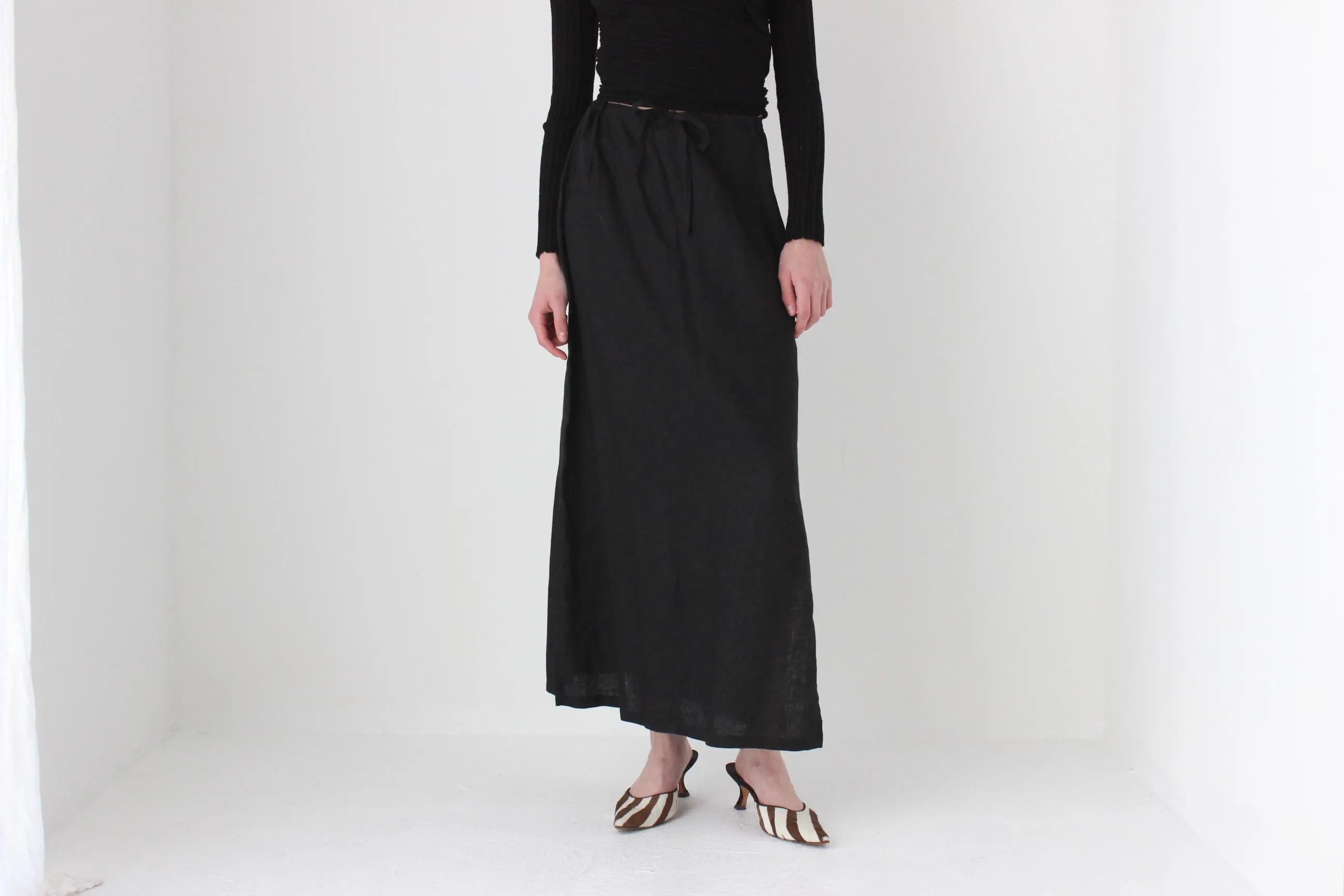 90s Minimal Linen High Waist Skirt