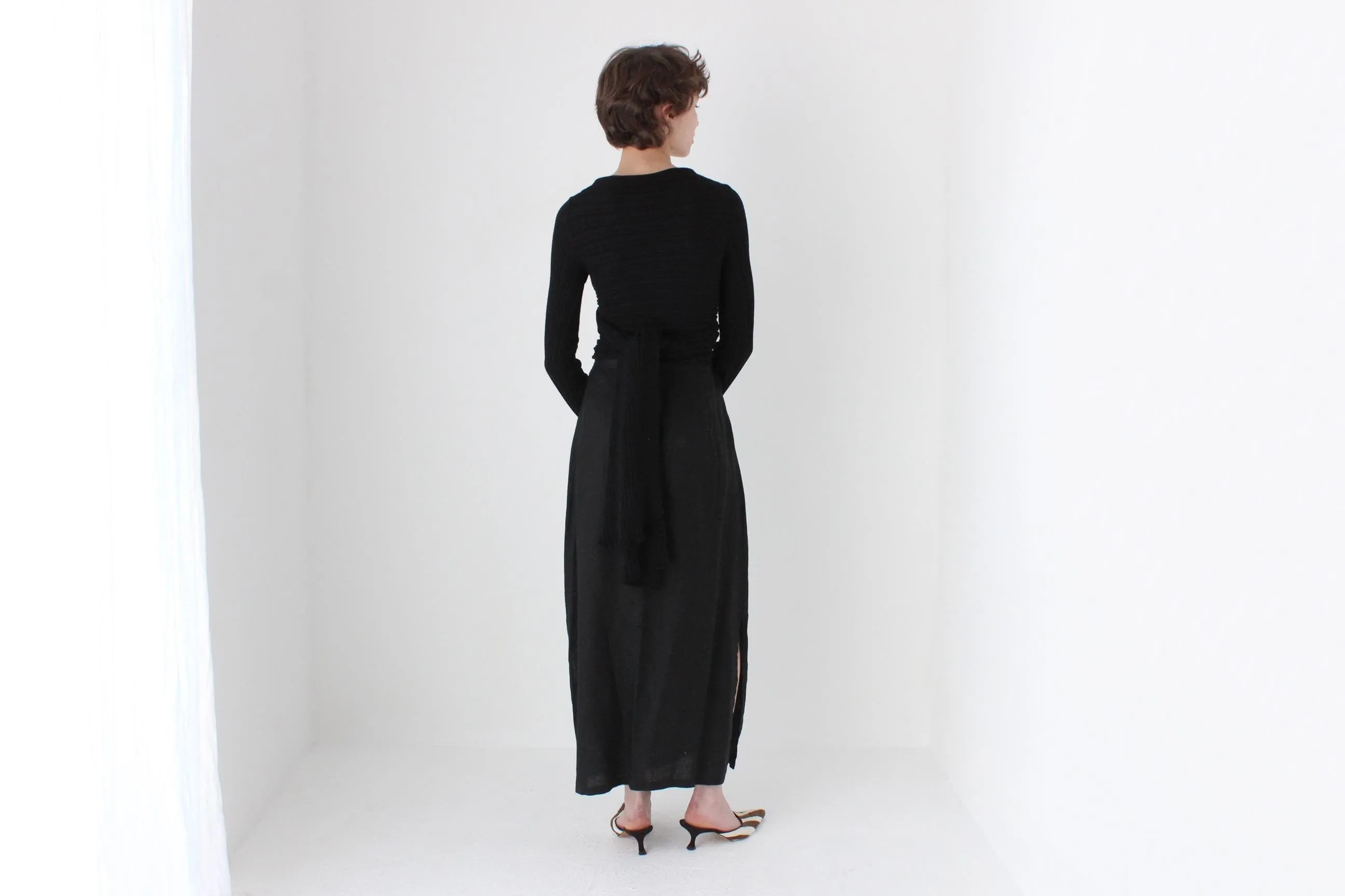 90s Minimal Linen High Waist Skirt