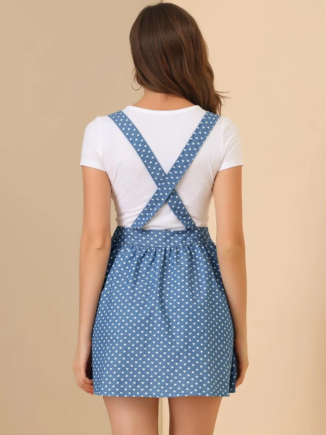 Allegra K Women's Chambray Overall Minidress Peasant Casual Suspender Straps Pantern Pinafore Dress