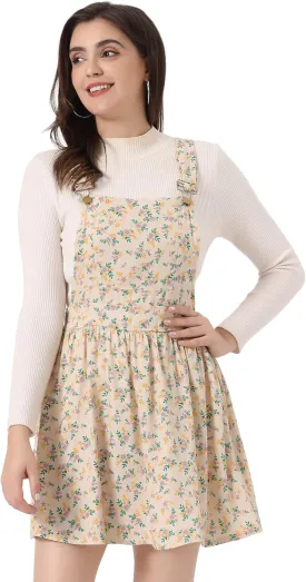 Allegra K Women's Chambray Overall Minidress Peasant Casual Suspender Straps Pantern Pinafore Dress