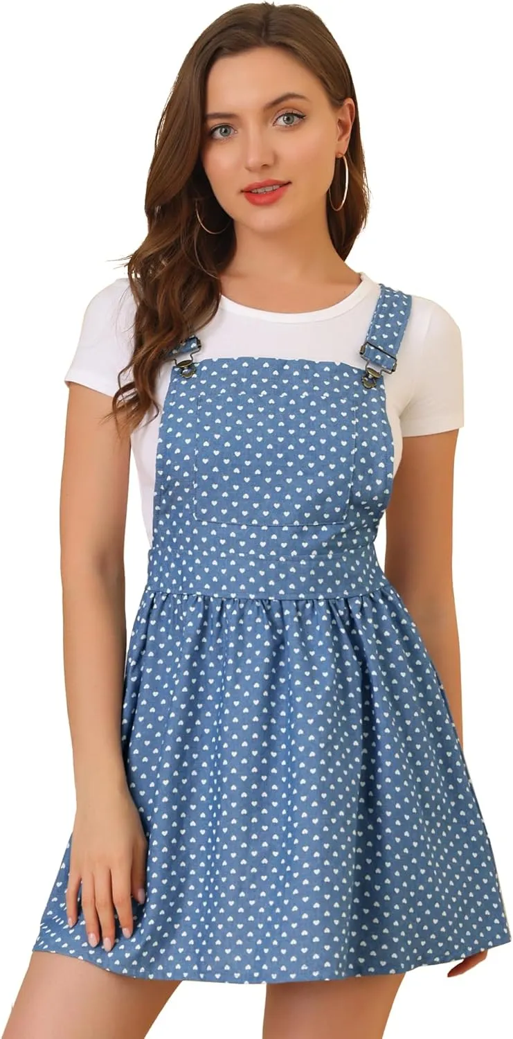 Allegra K Women's Chambray Overall Minidress Peasant Casual Suspender Straps Pantern Pinafore Dress