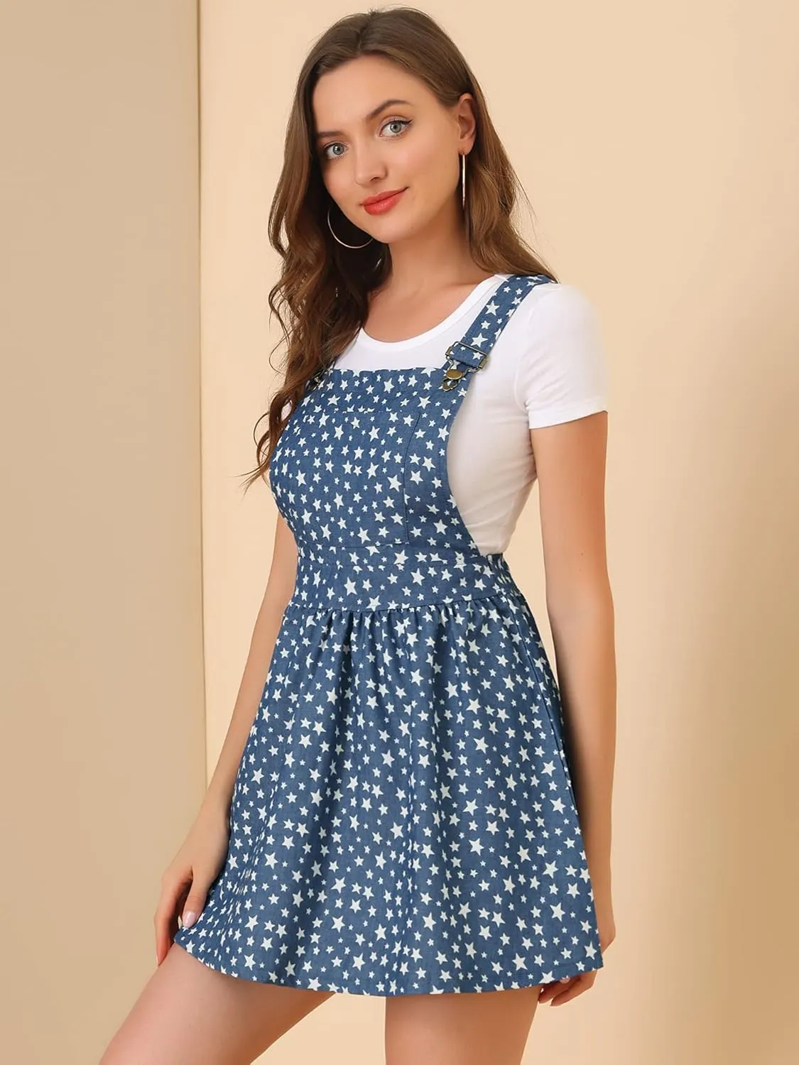 Allegra K Women's Chambray Overall Minidress Peasant Casual Suspender Straps Pantern Pinafore Dress