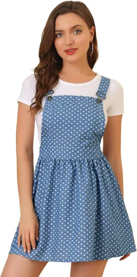 Allegra K Women's Chambray Overall Minidress Peasant Casual Suspender Straps Pantern Pinafore Dress