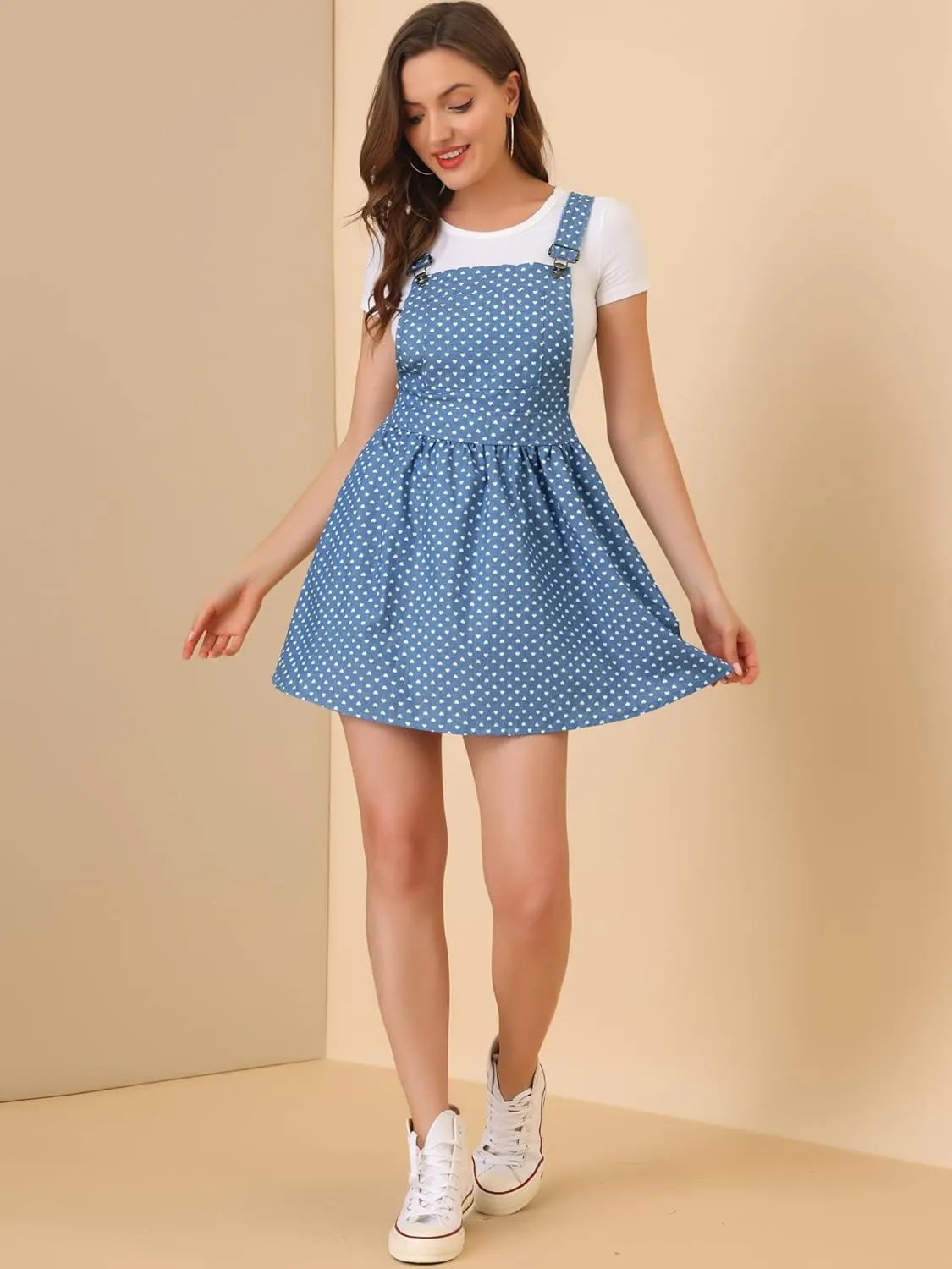 Allegra K Women's Chambray Overall Minidress Peasant Casual Suspender Straps Pantern Pinafore Dress