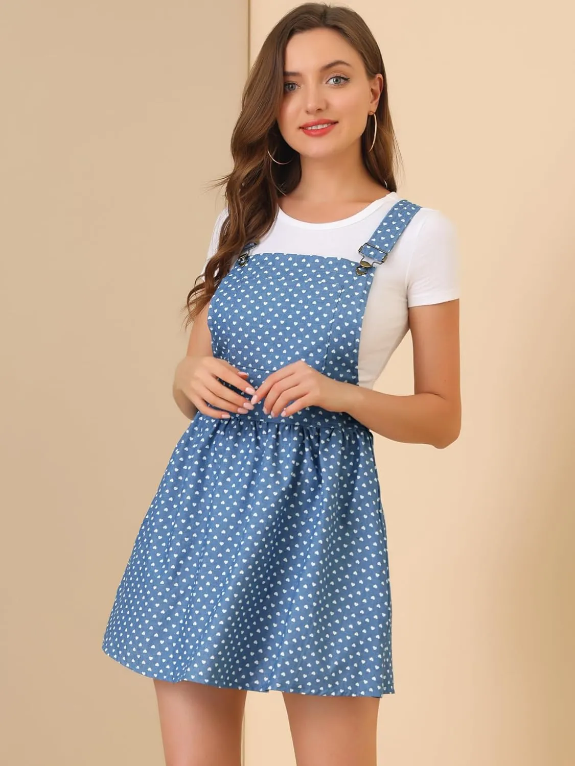 Allegra K Women's Chambray Overall Minidress Peasant Casual Suspender Straps Pantern Pinafore Dress