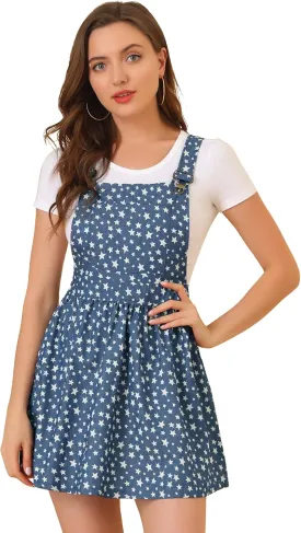 Allegra K Women's Chambray Overall Minidress Peasant Casual Suspender Straps Pantern Pinafore Dress