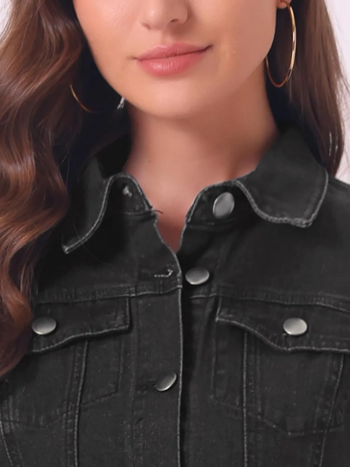 Allegra K Women's Denim Shirt Dress Collar Short Sleeve Belted Button Up Jean Dresses