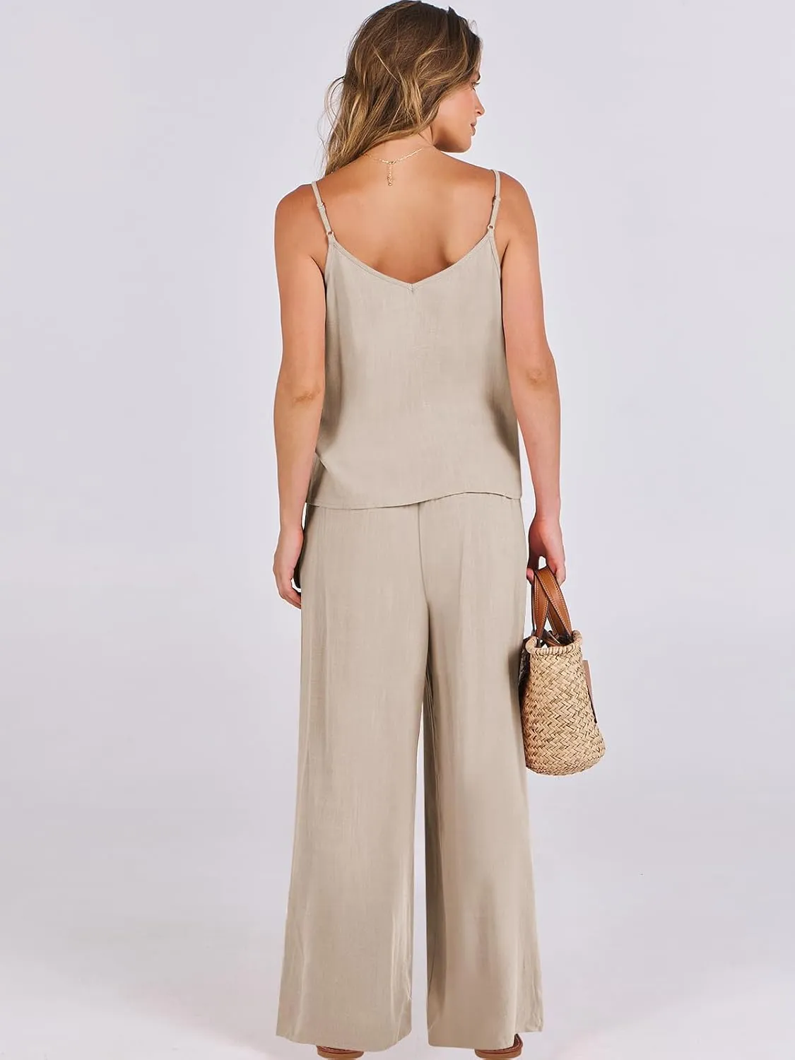ANRABESS Women's 2 Piece Linen Lounge Set Casual Matching Pants Jumpsuit Summer Beach Travel Vacation Trendy Outfits