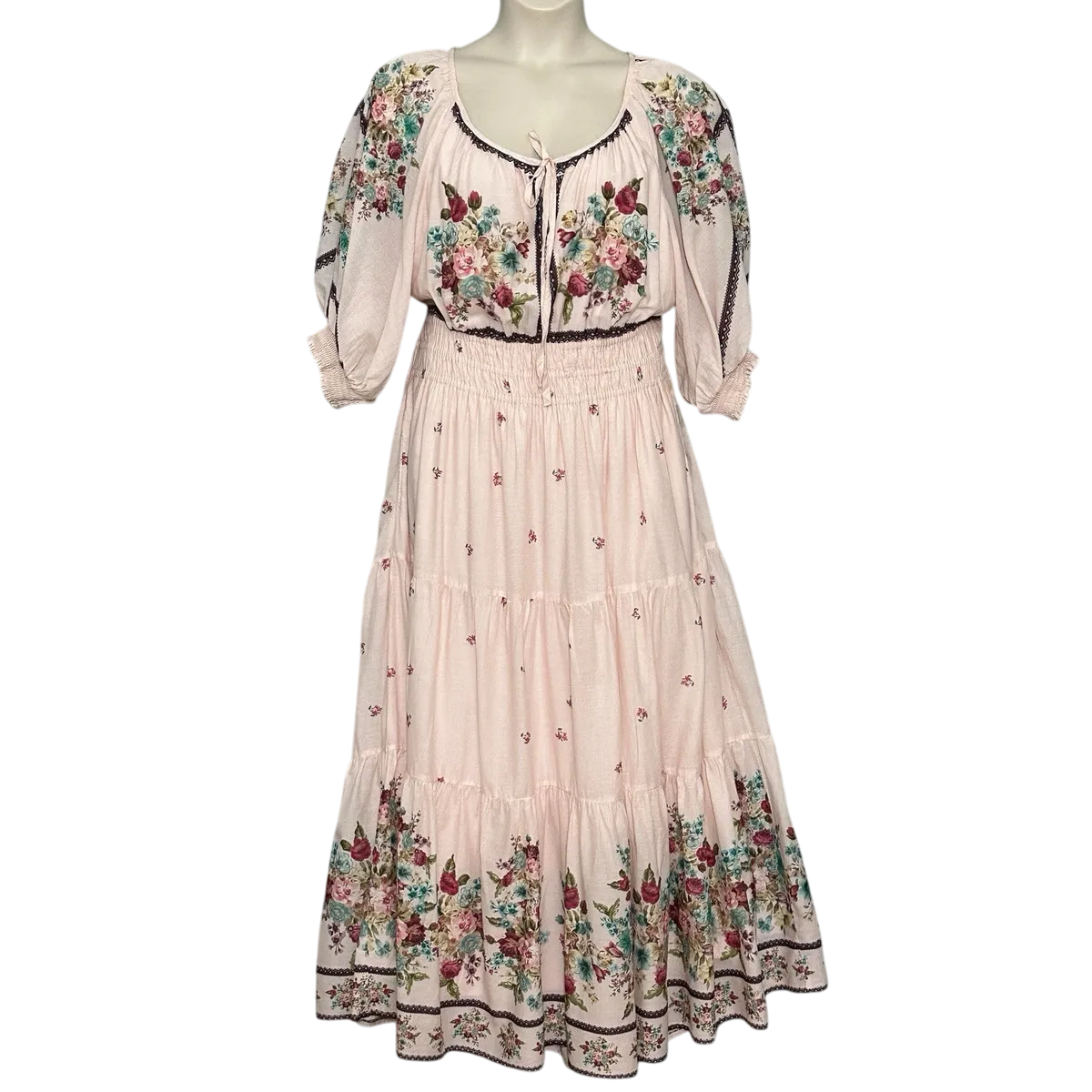 Anthropologie Pink Floral Somerset Print Maxi Dress UK L
