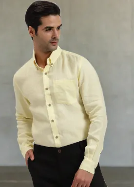 Austin - Pure Linen Button Down Full Sleeve Shirt - Light Yellow (Factory Rescue)