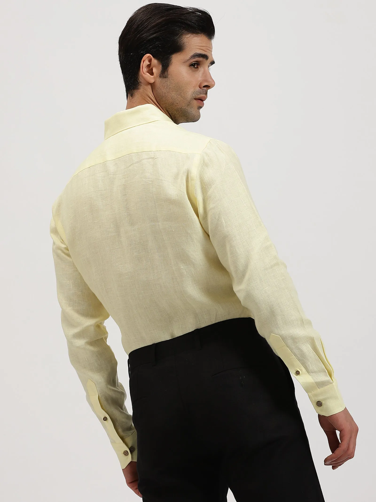 Austin - Pure Linen Button Down Full Sleeve Shirt - Light Yellow (Factory Rescue)