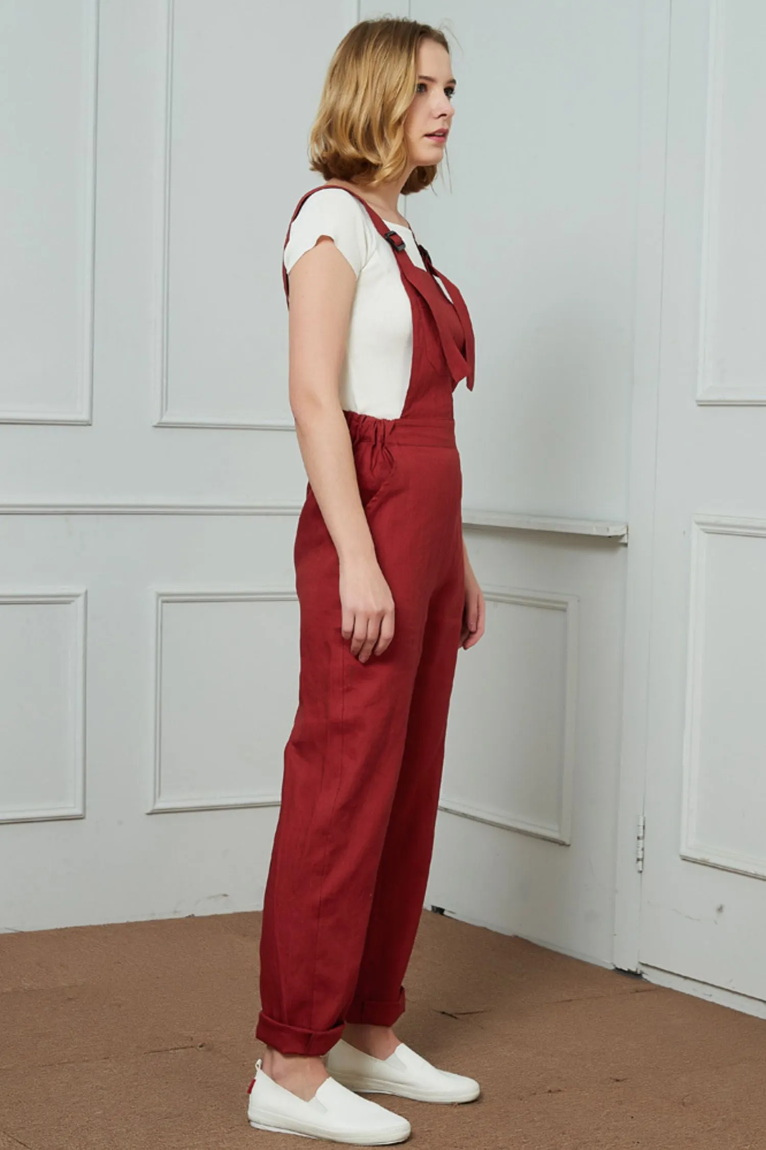 Bib Pocket Front Harem Overalls, womens linen pants C1469