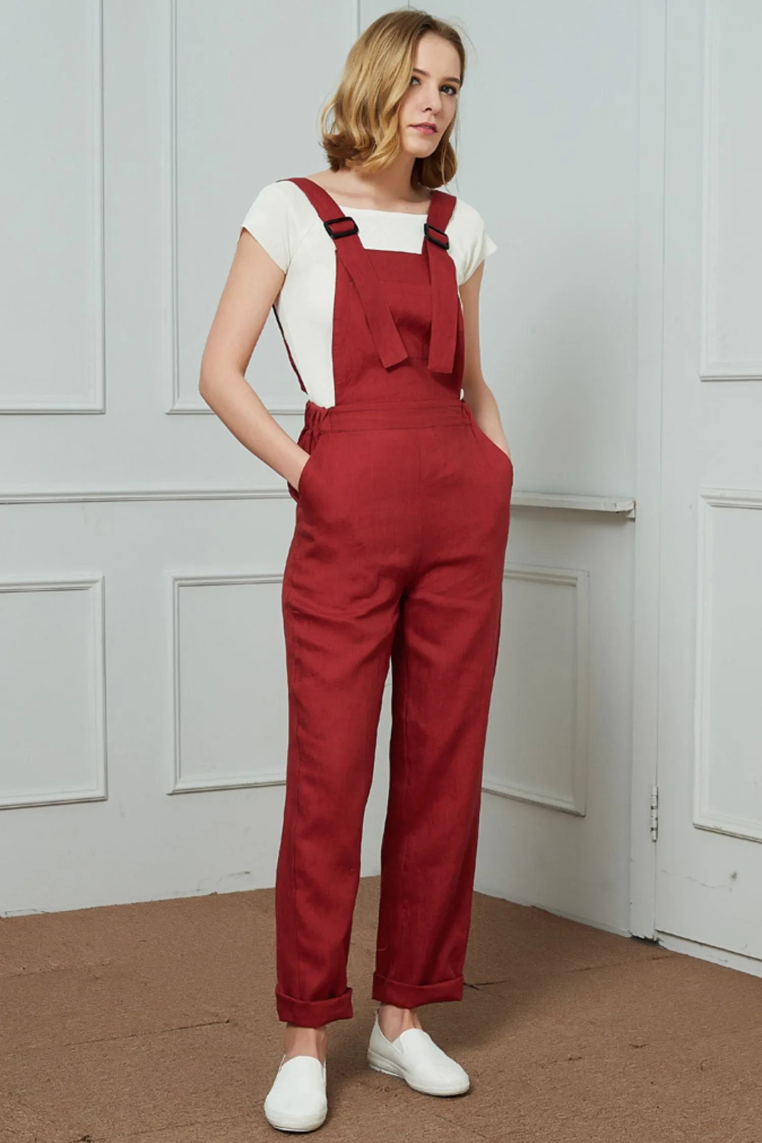 Bib Pocket Front Harem Overalls, womens linen pants C1469