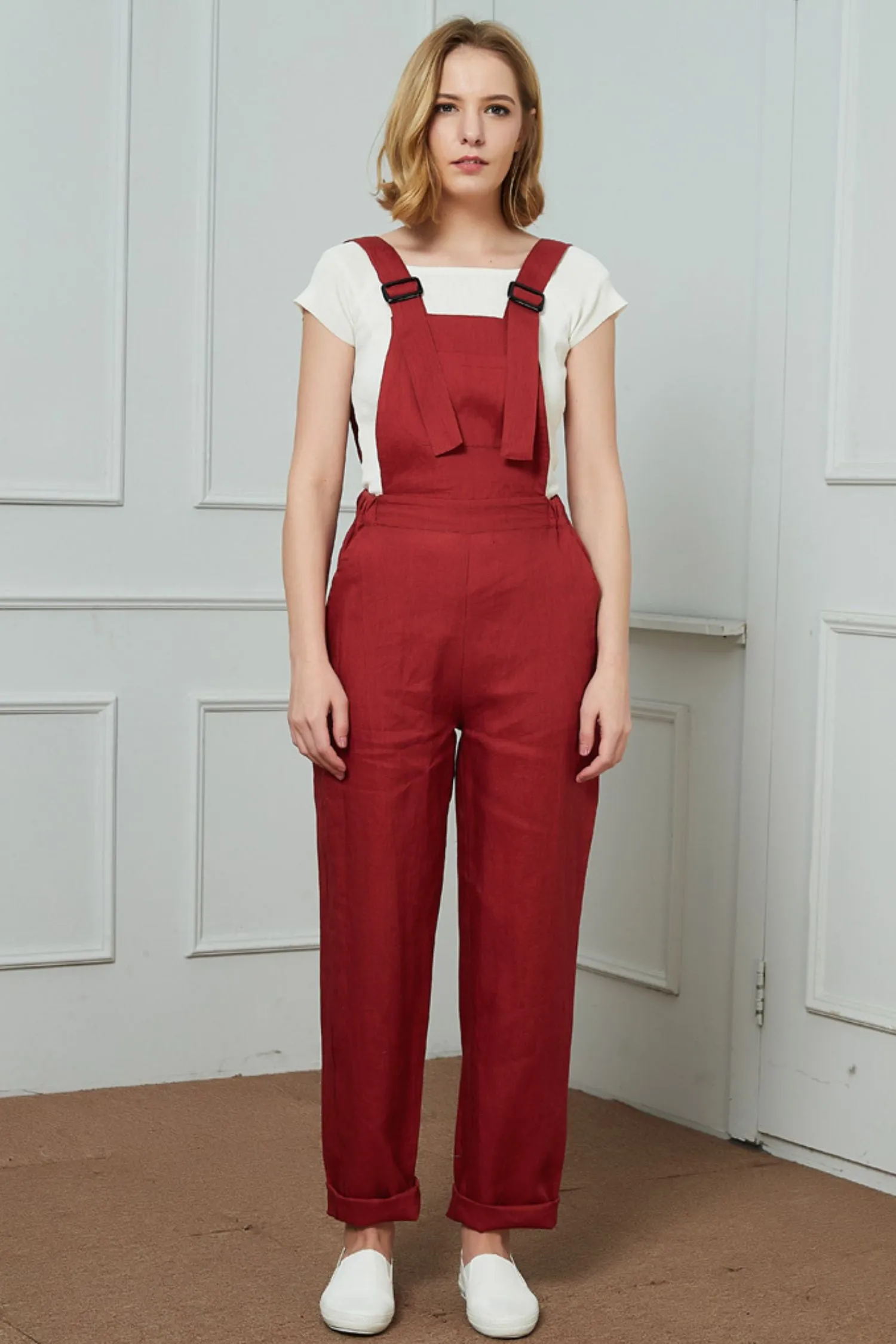 Bib Pocket Front Harem Overalls, womens linen pants C1469