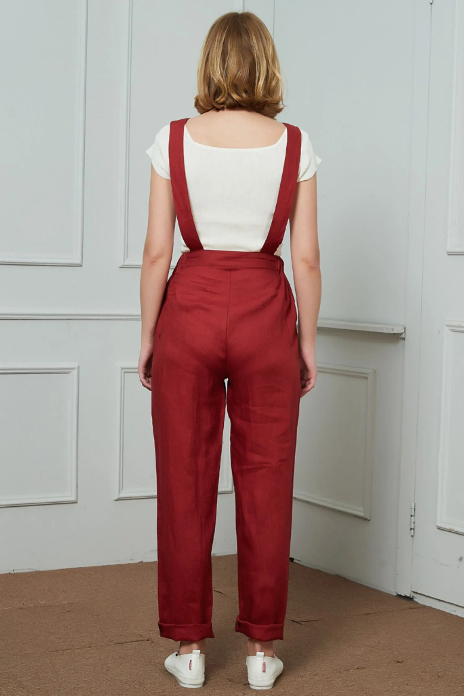Bib Pocket Front Harem Overalls, womens linen pants C1469