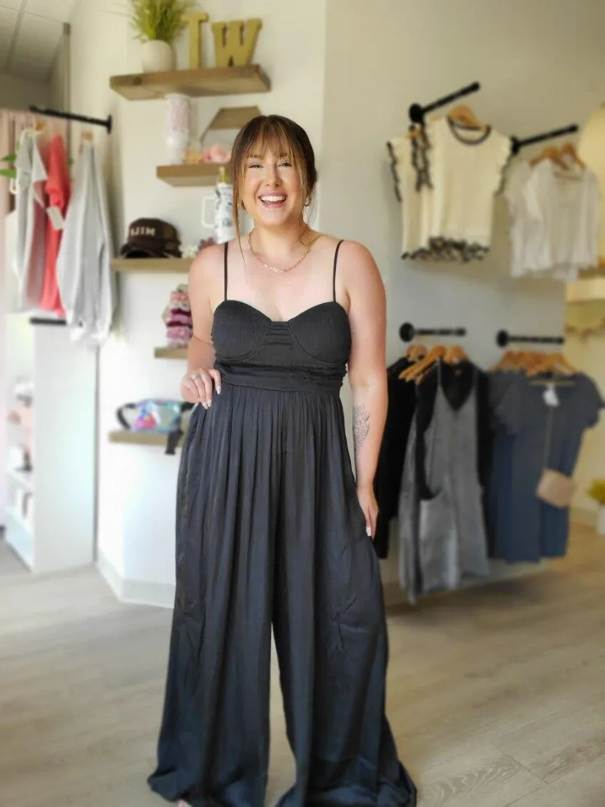 Black Satin Wide Leg Jumpsuit