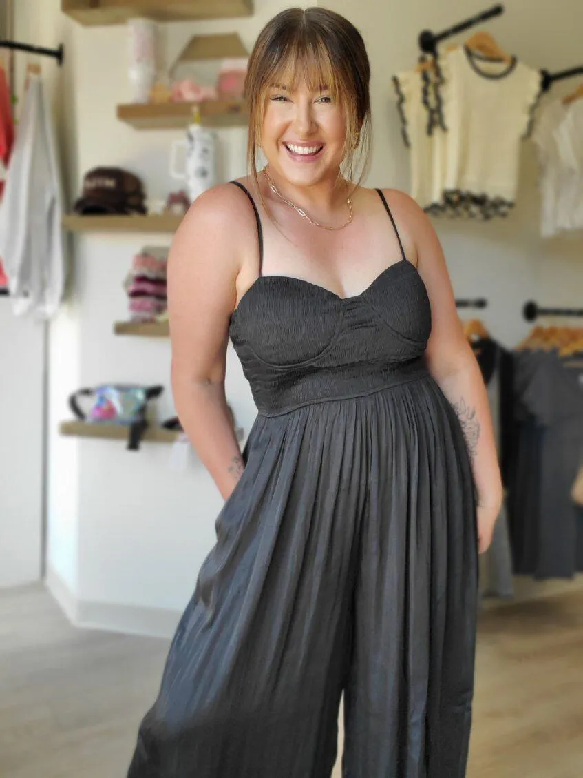 Black Satin Wide Leg Jumpsuit