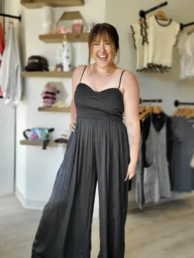 Black Satin Wide Leg Jumpsuit