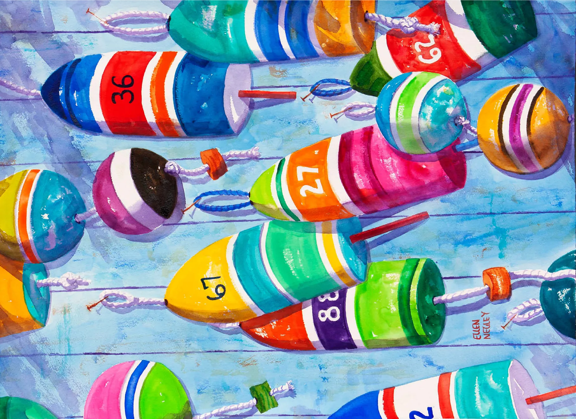 Blue Buoys - Watercolor Artwork