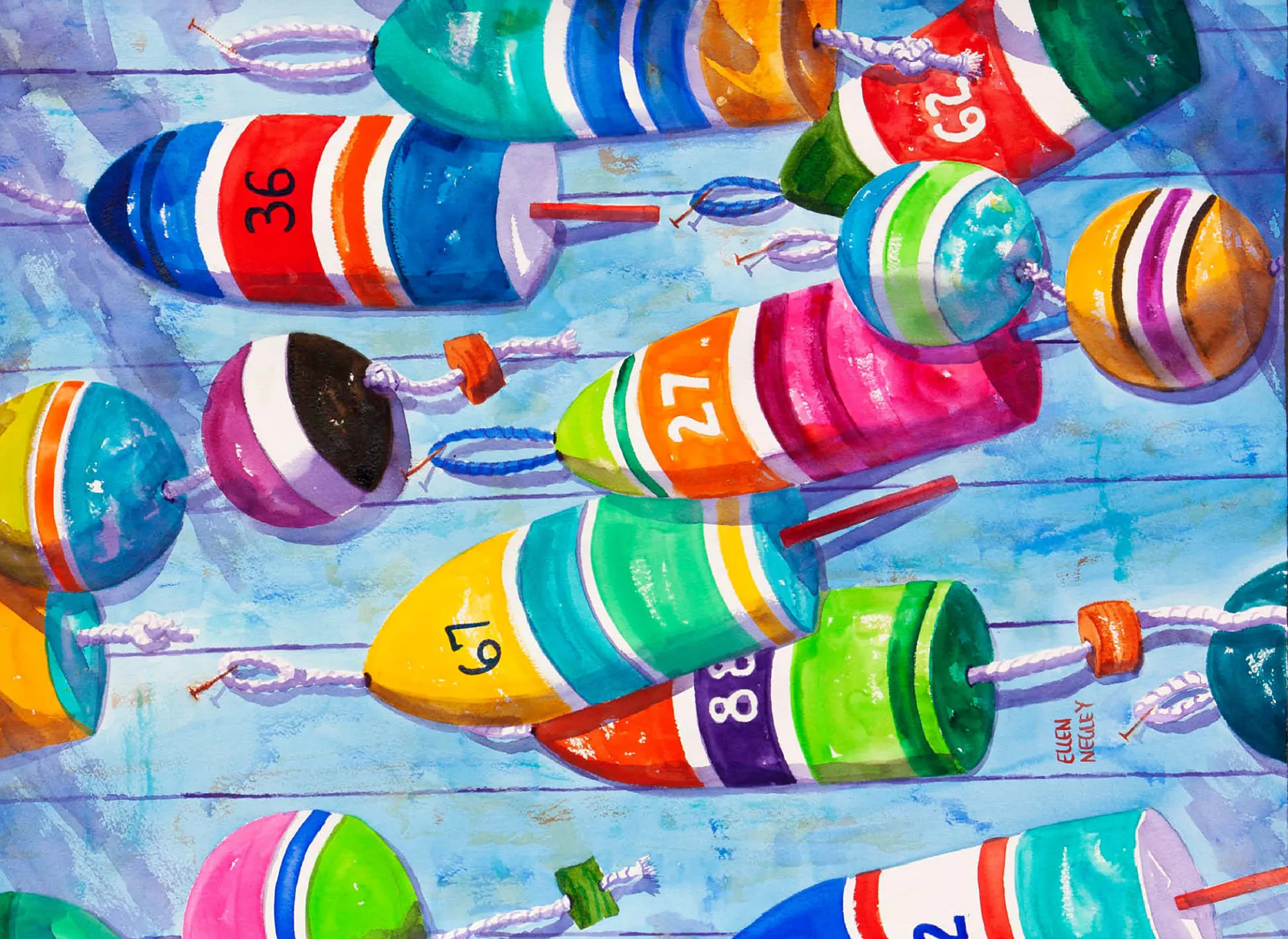 Blue Buoys - Watercolor Artwork