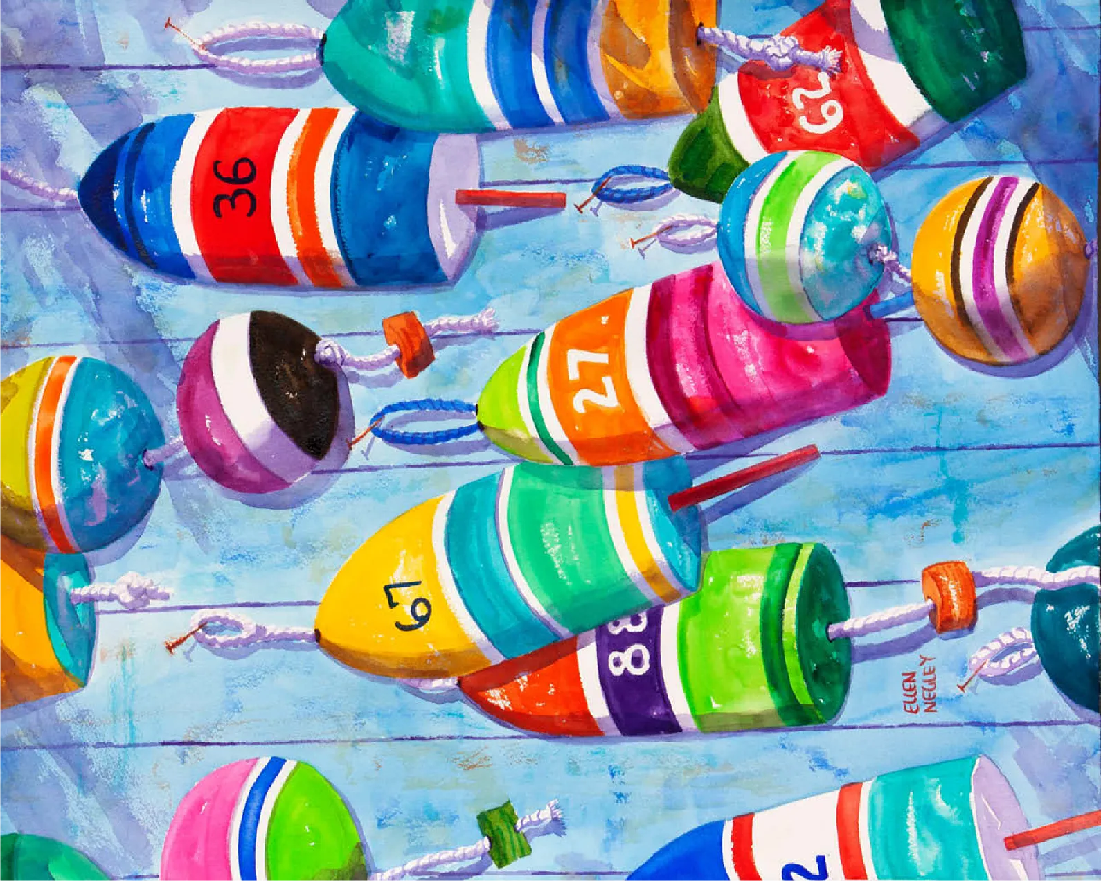 Blue Buoys - Watercolor Artwork