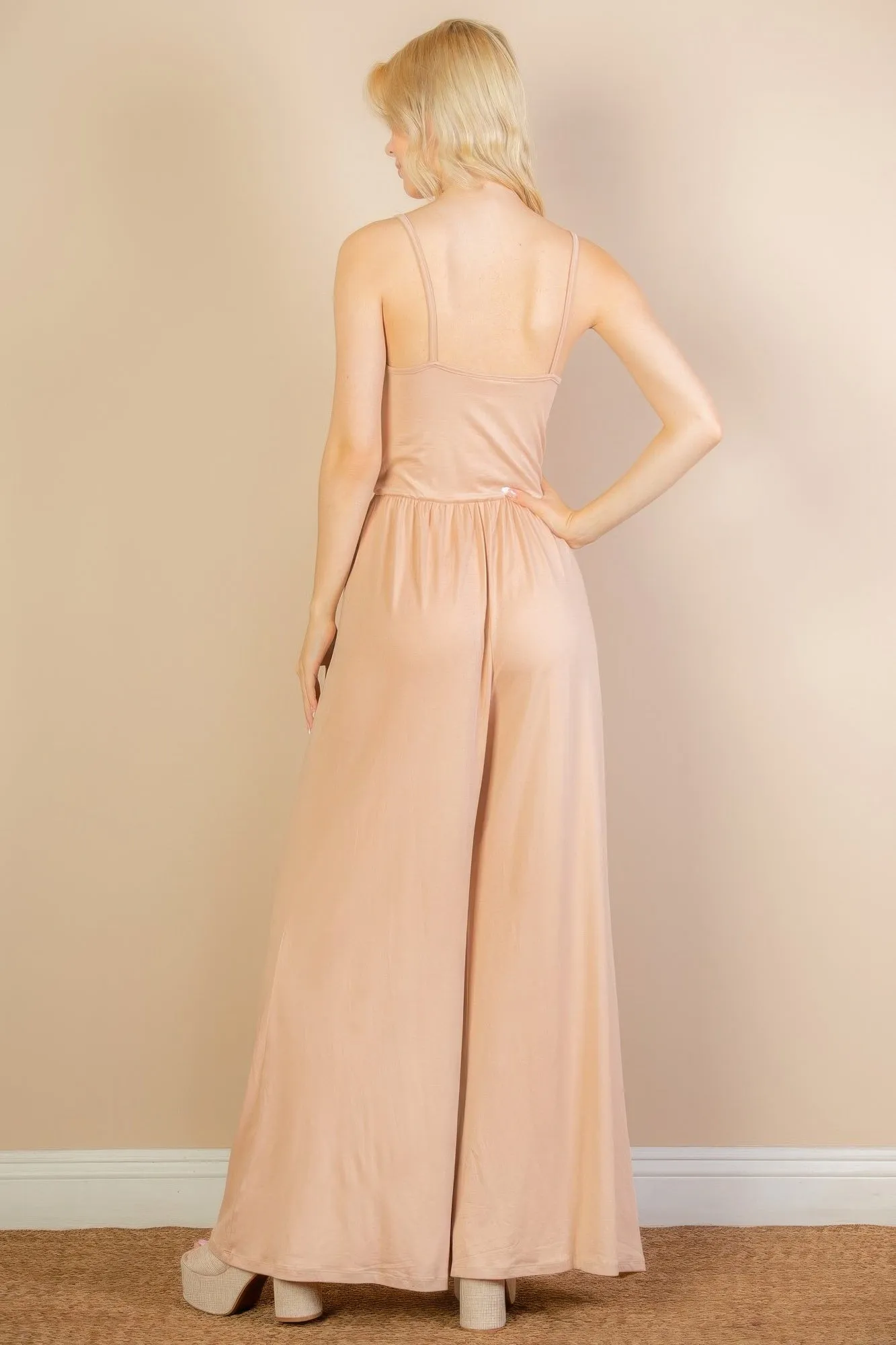Button Front Wide Leg Jumpsuit