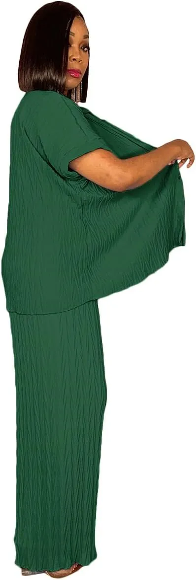 Casual Two Piece Set for Women - Button Down Shirt and Wide Leg Pants Matching Set Tracksuits