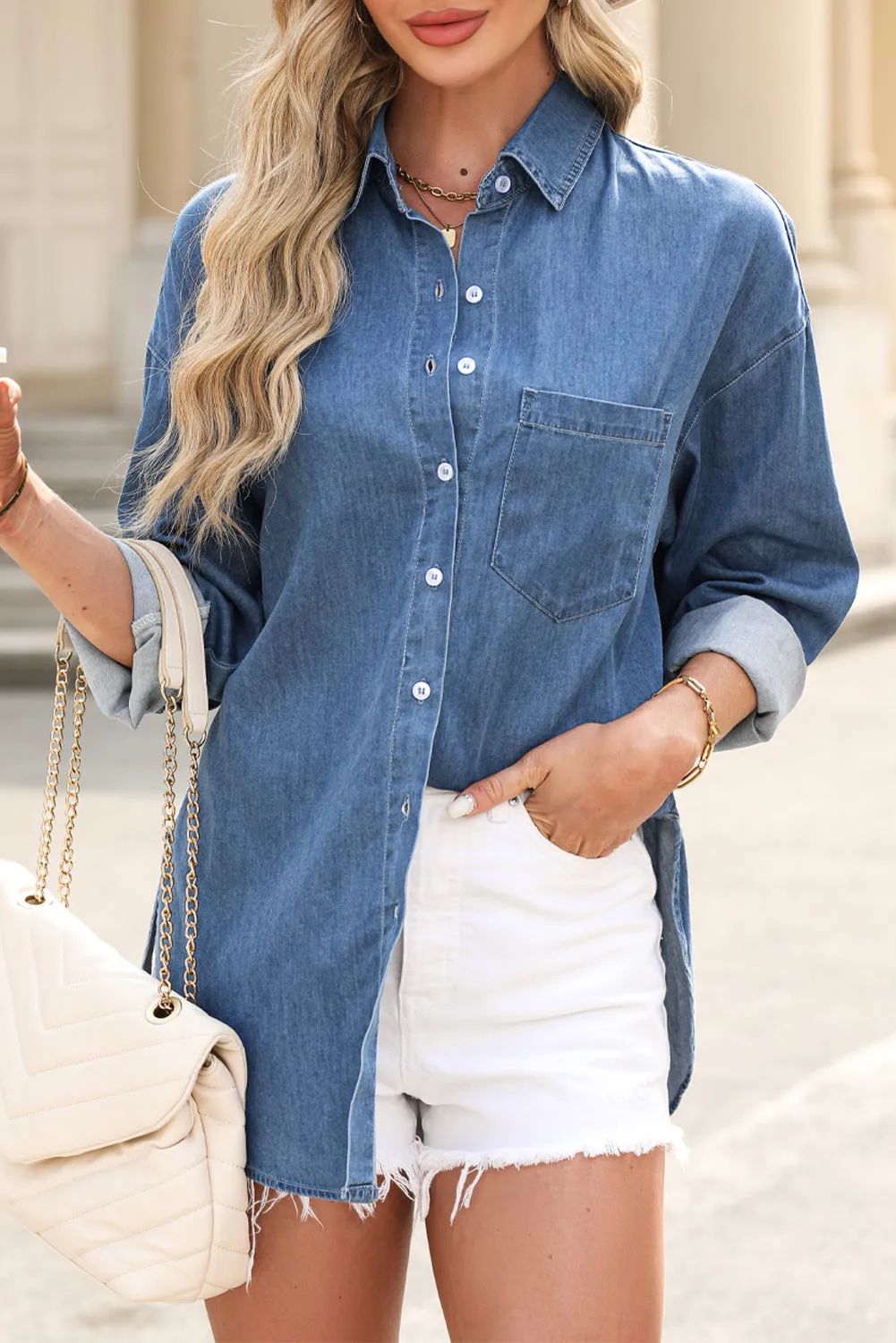 Chambray Patch Pocket Buttoned Shirt