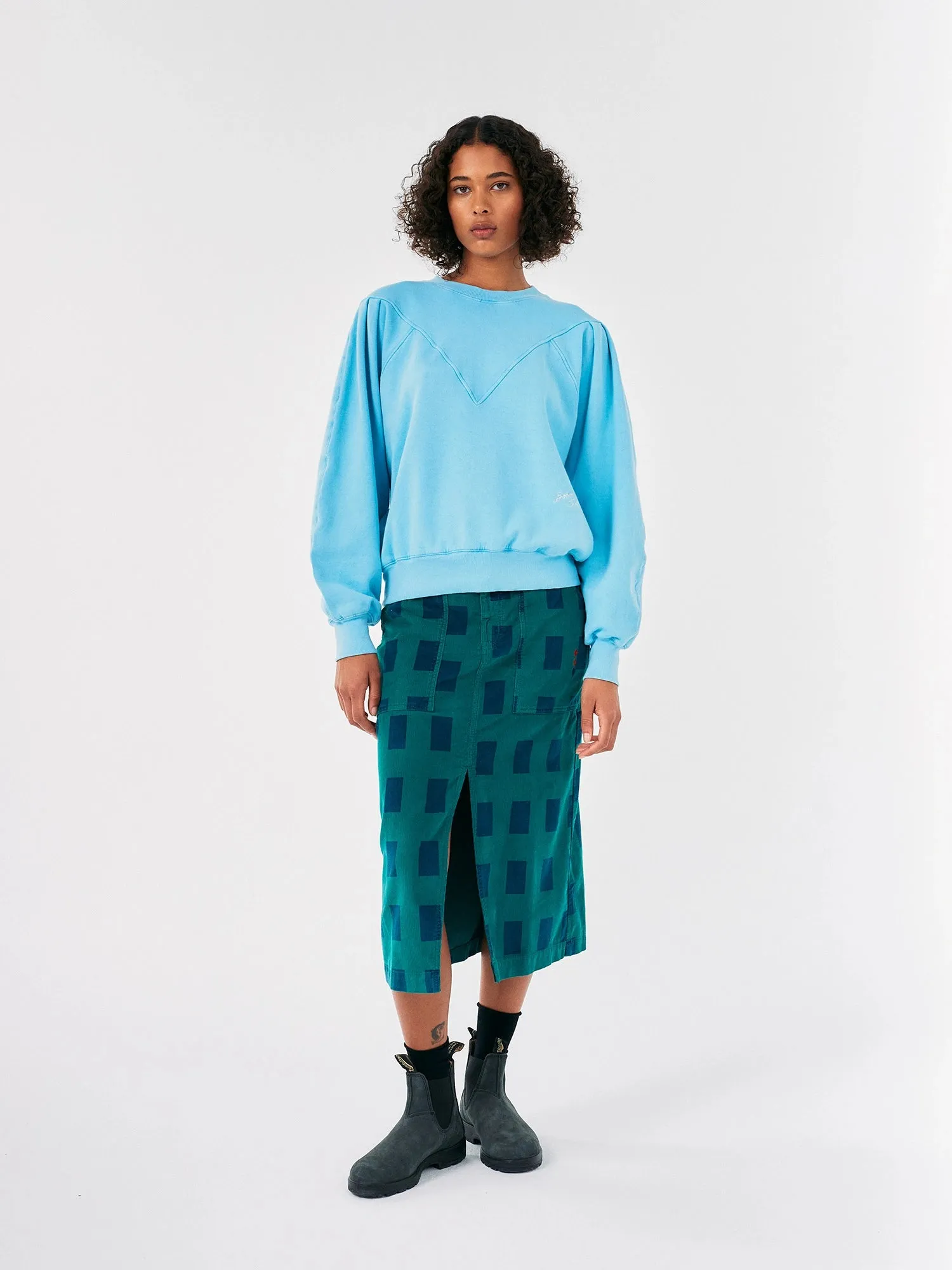 Checked corduroy pencil skirt