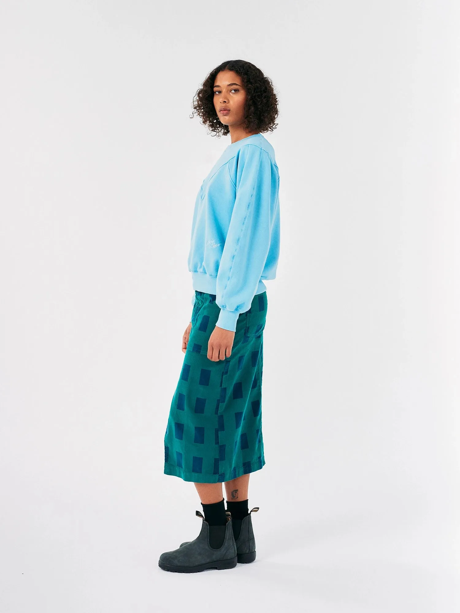 Checked corduroy pencil skirt