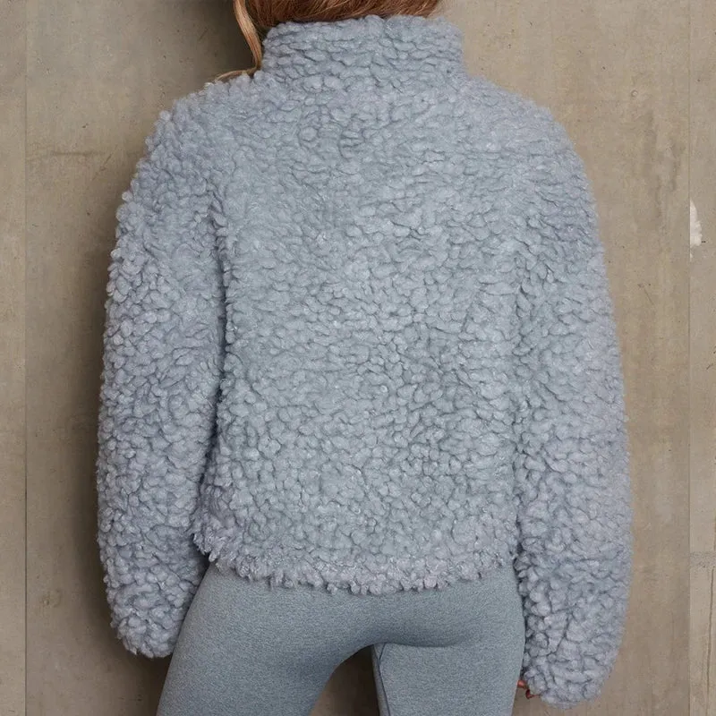 Cozy Plush Lamb Wool Cardigan Jacket for Women – Stylish Autumn/Winter Short Coat