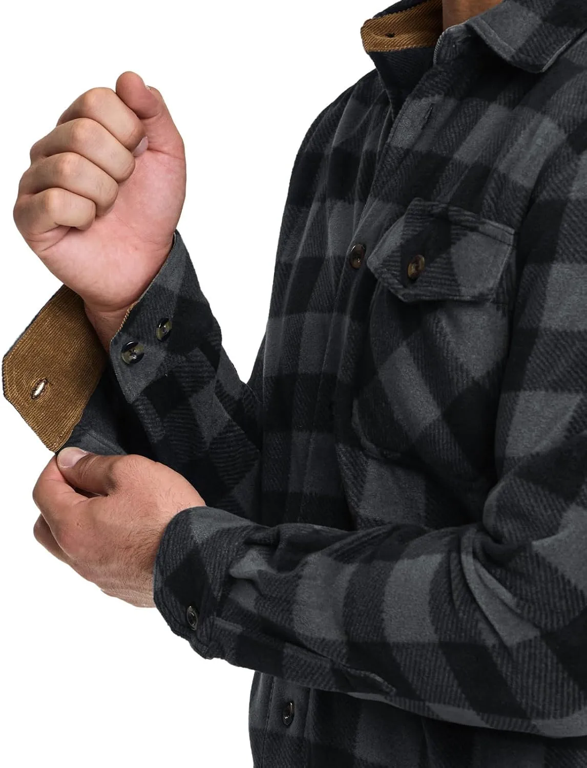 CQR Men's Long Sleeve Heavyweight Fleece Shirts, Plaid Button Up Shirt, Warm Outdoor Casual Shirt with Pockets