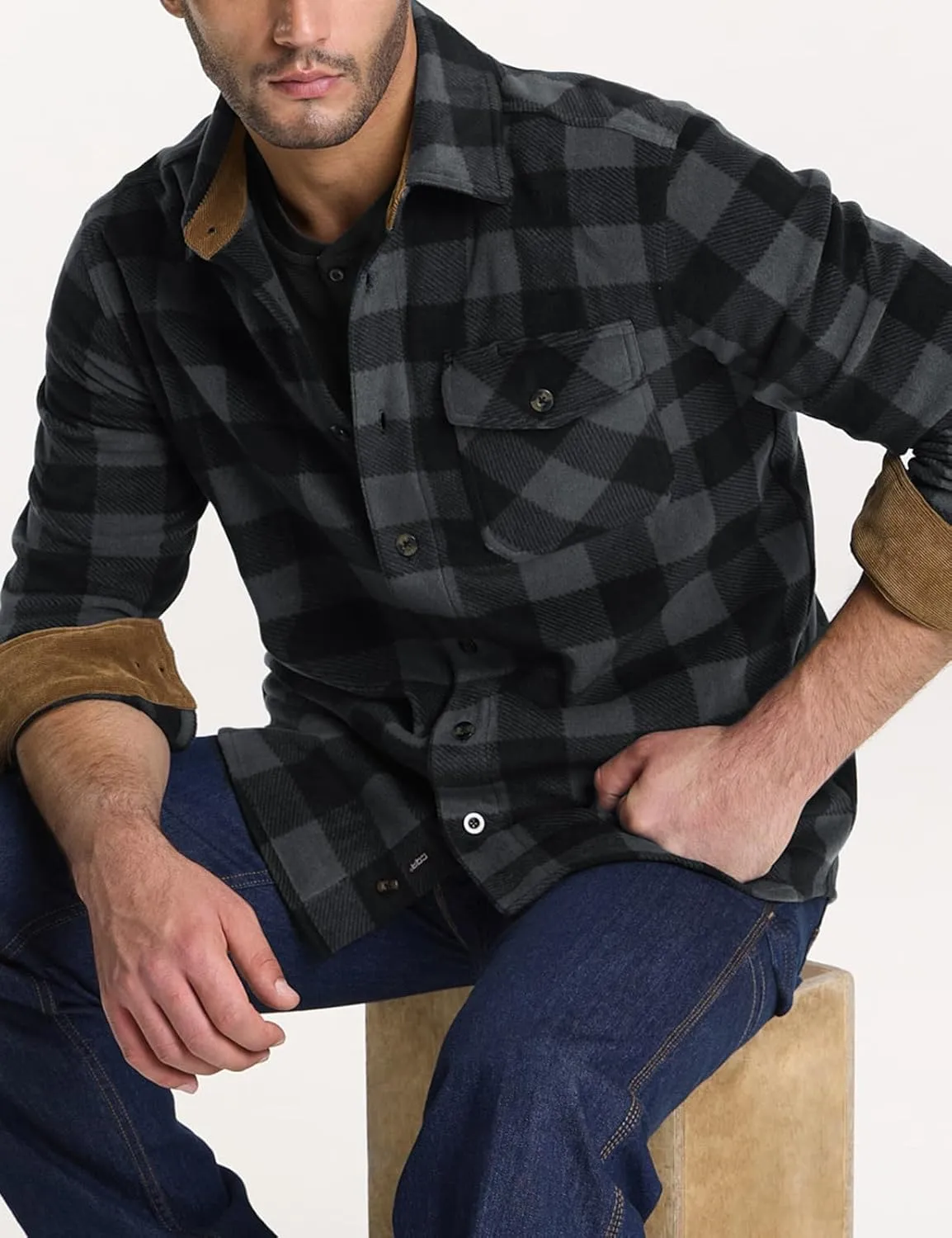 CQR Men's Long Sleeve Heavyweight Fleece Shirts, Plaid Button Up Shirt, Warm Outdoor Casual Shirt with Pockets
