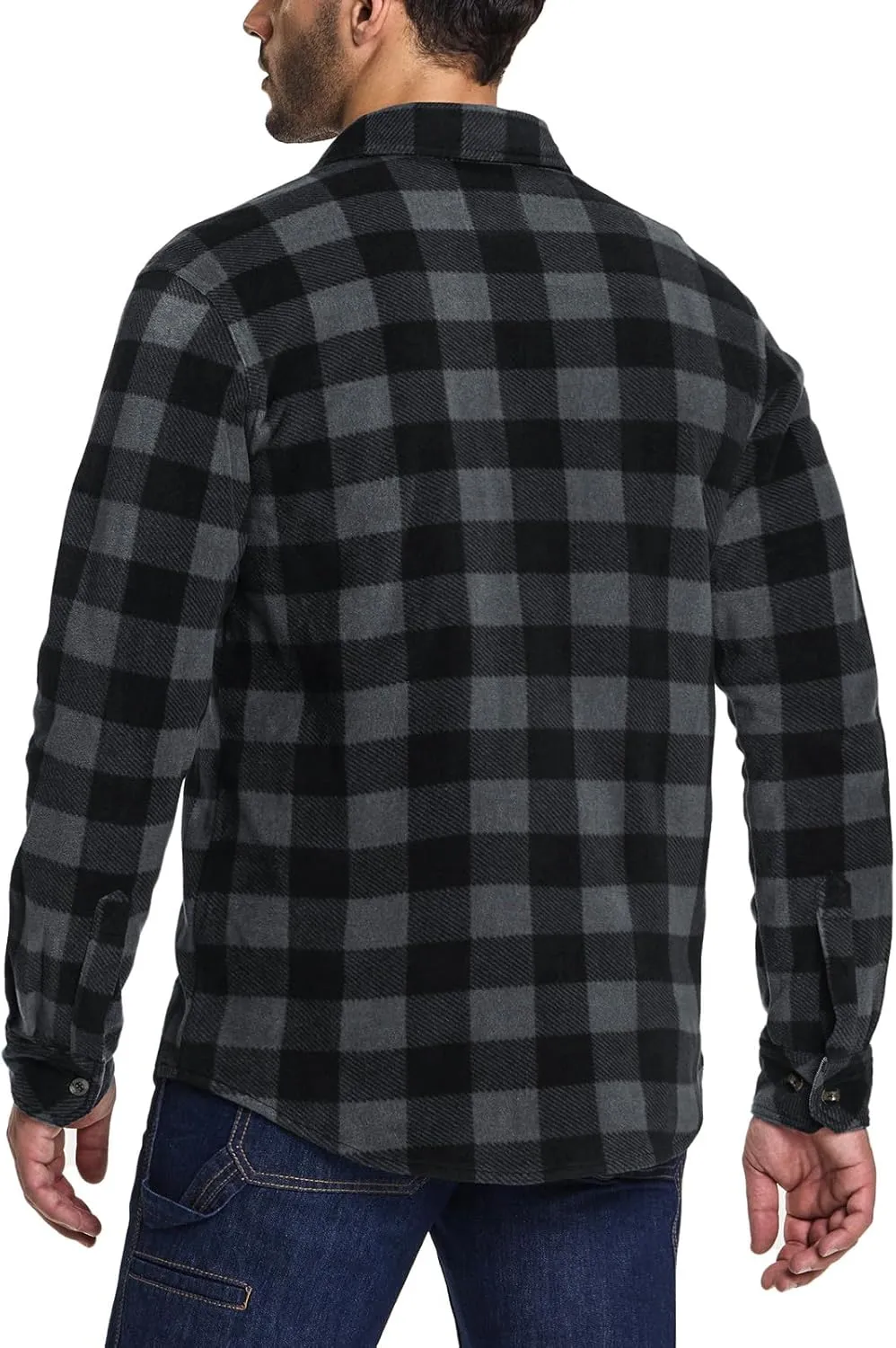 CQR Men's Long Sleeve Heavyweight Fleece Shirts, Plaid Button Up Shirt, Warm Outdoor Casual Shirt with Pockets