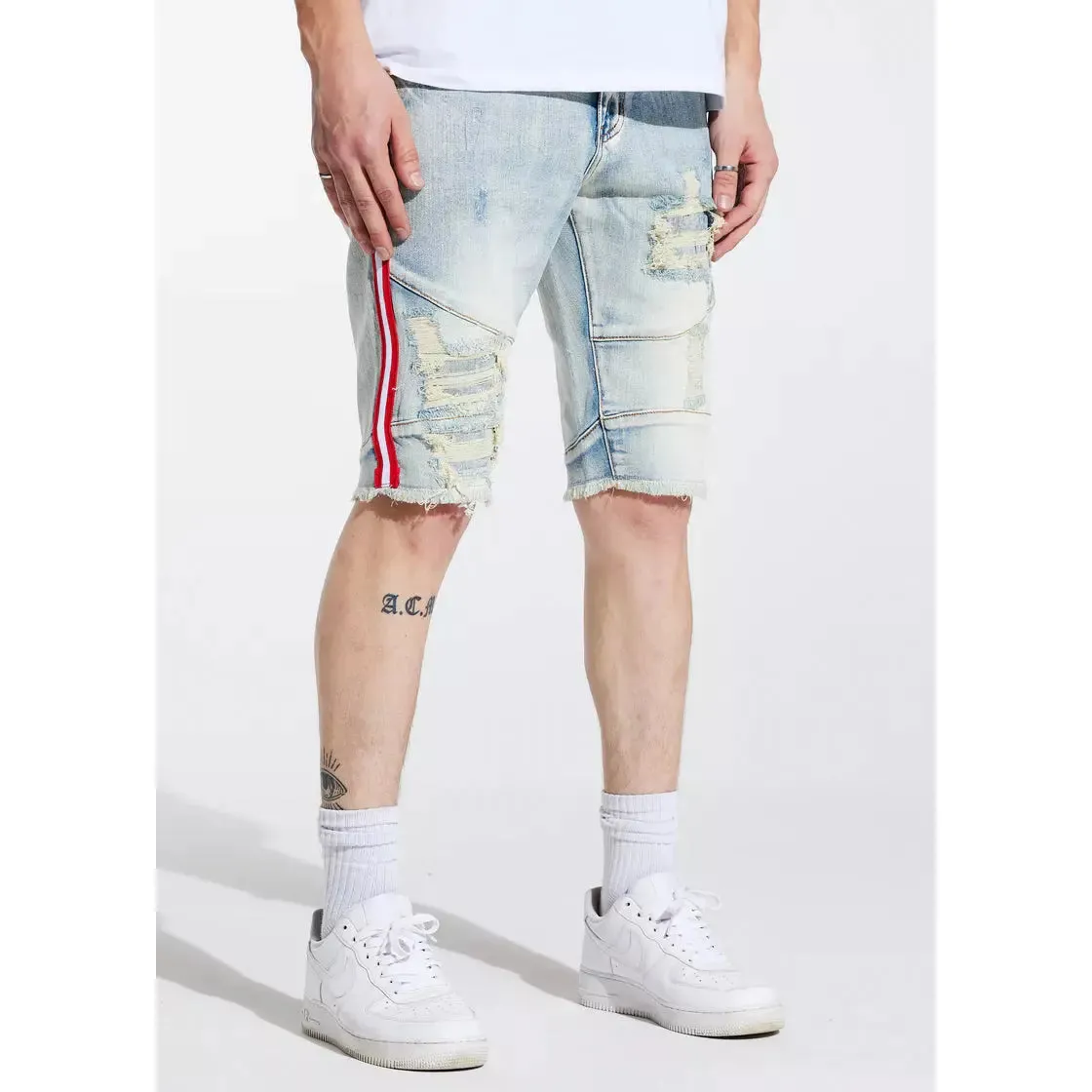 Crysp Denim Light Blue Striped Line Shorts (CRYSPSP221-132)