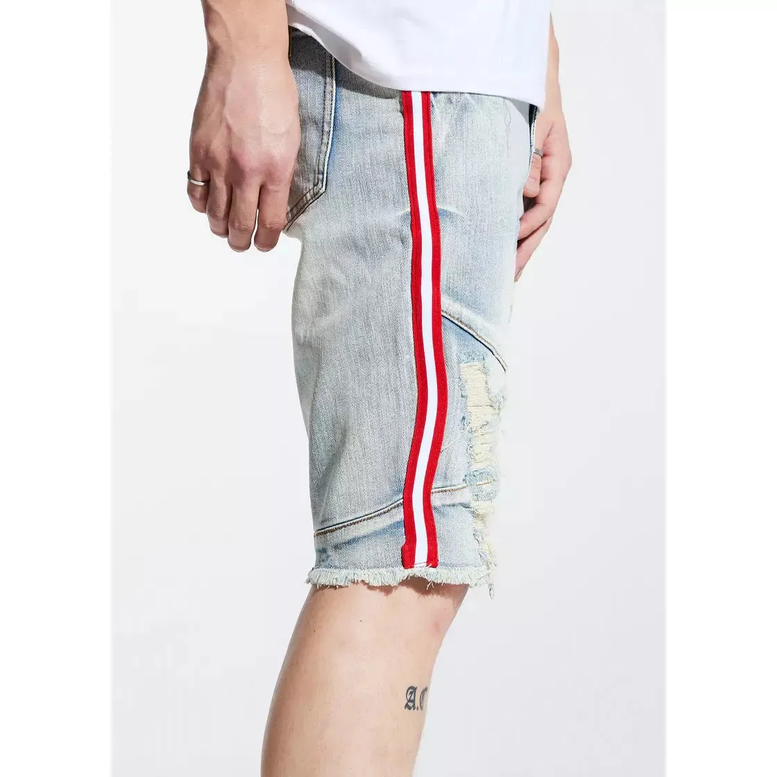 Crysp Denim Light Blue Striped Line Shorts (CRYSPSP221-132)