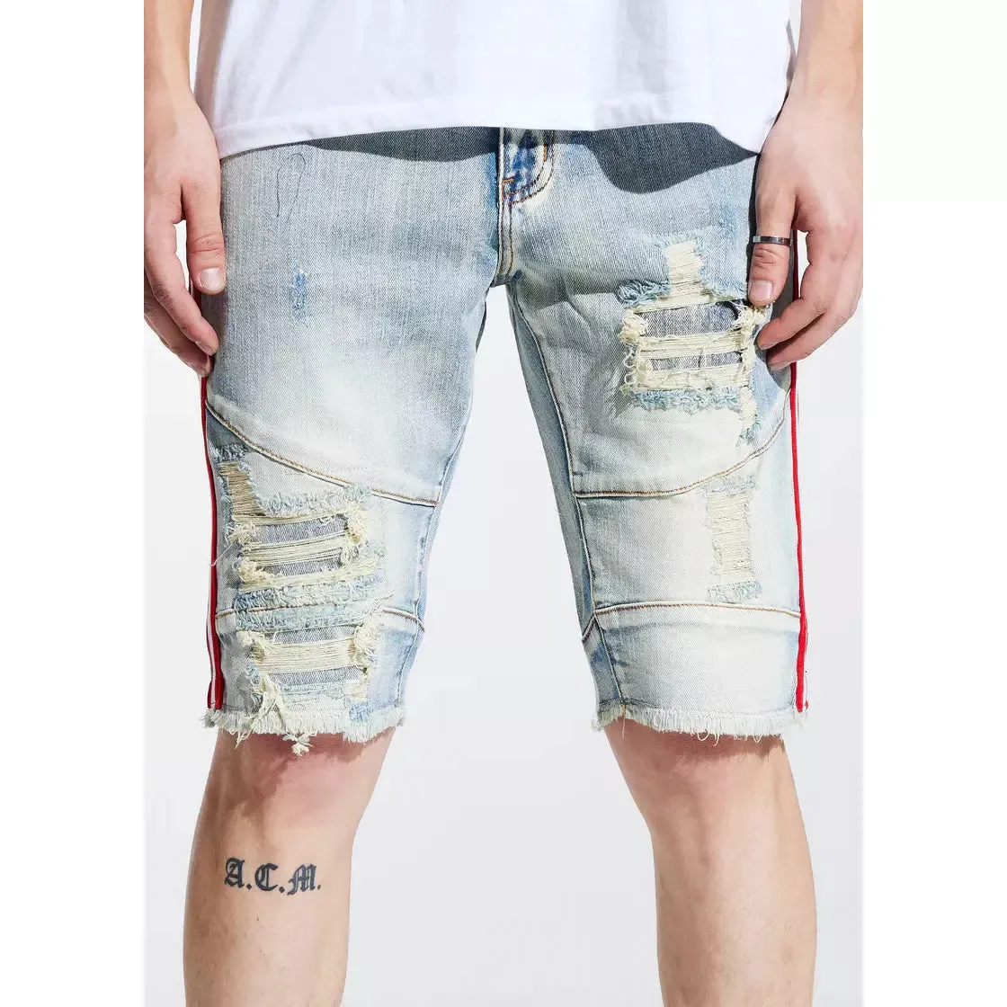 Crysp Denim Light Blue Striped Line Shorts (CRYSPSP221-132)