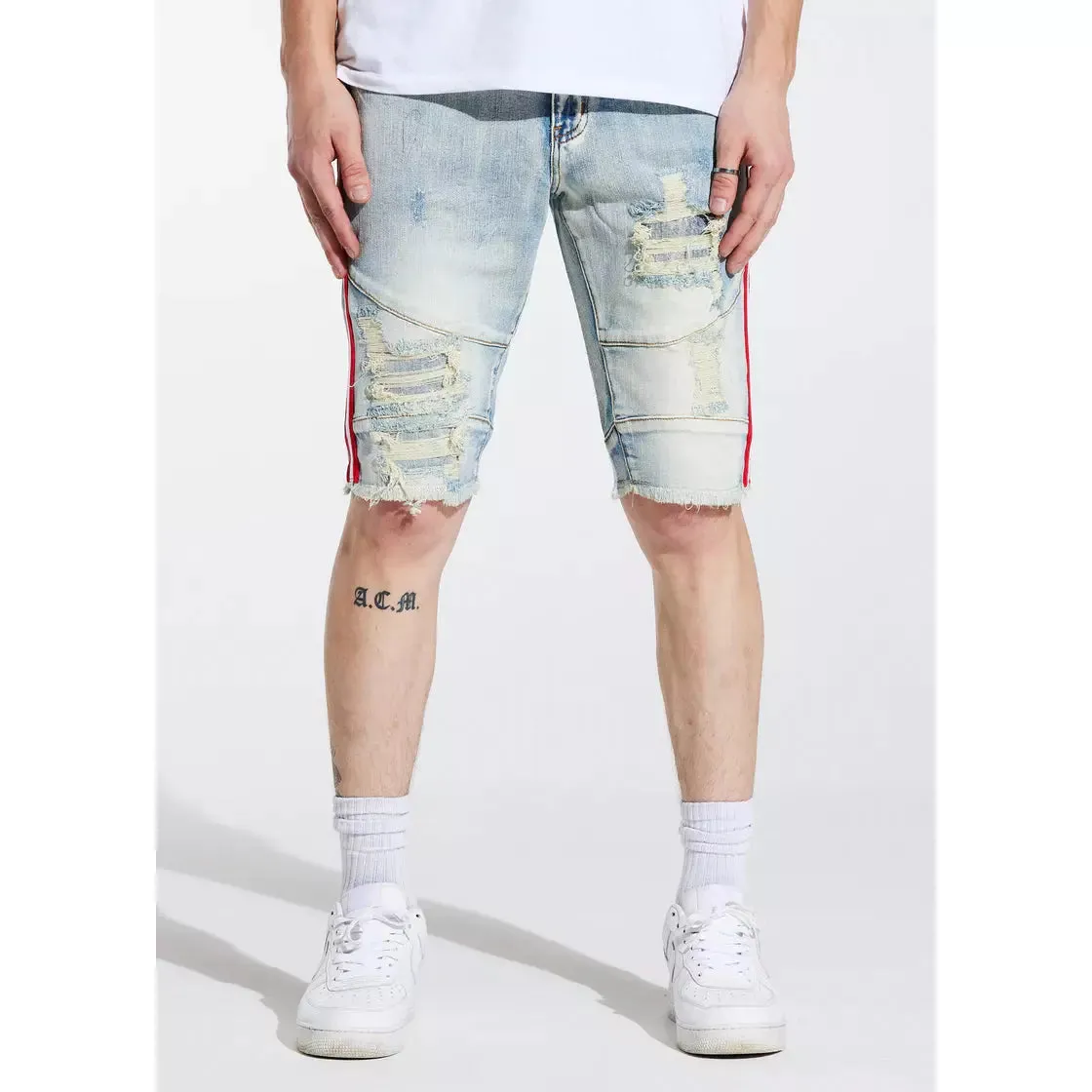 Crysp Denim Light Blue Striped Line Shorts (CRYSPSP221-132)