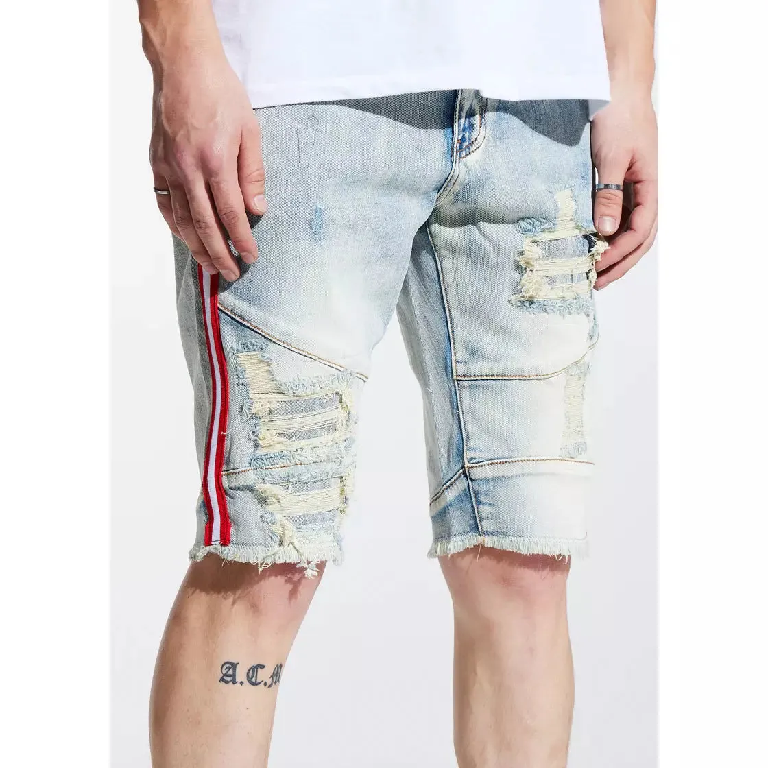 Crysp Denim Light Blue Striped Line Shorts (CRYSPSP221-132)