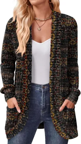 DB MOON Womens Long Cardigan Lightweight Sweater Open Front Long Sleeve Outfits with Pockets