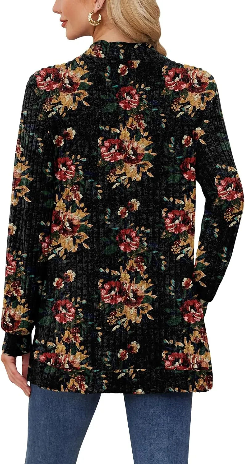 DB MOON Womens Long Cardigan Lightweight Sweater Open Front Long Sleeve Outfits with Pockets