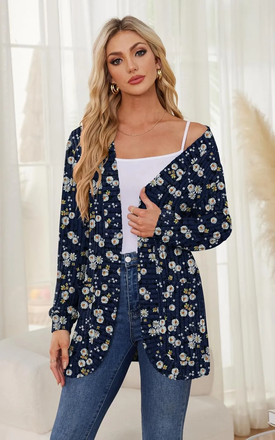 DB MOON Womens Long Cardigan Lightweight Sweater Open Front Long Sleeve Outfits with Pockets