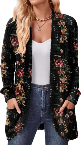 DB MOON Womens Long Cardigan Lightweight Sweater Open Front Long Sleeve Outfits with Pockets